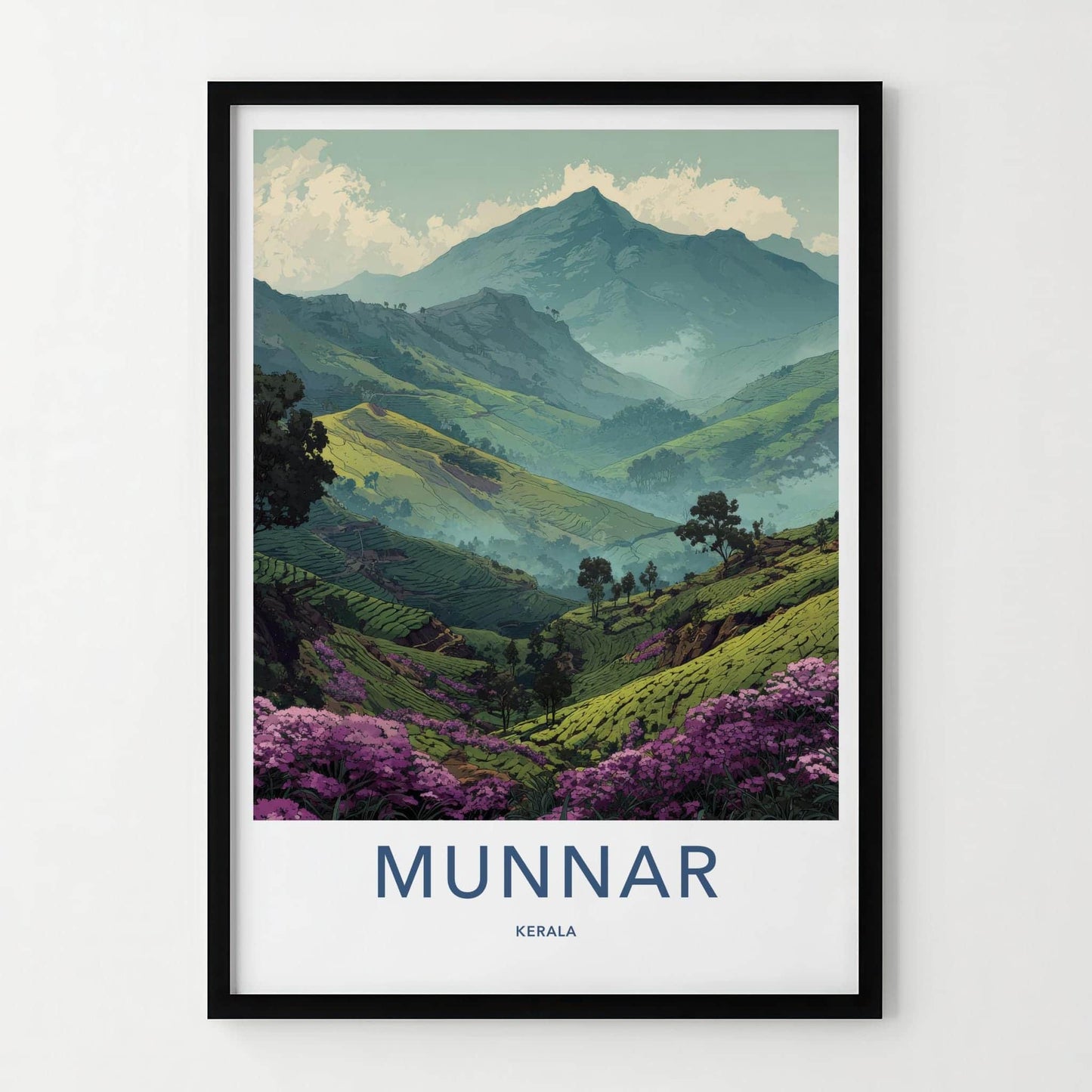 Munnar Poster - India Travel Art - Kerala Flowering Tea Valley Home Decor