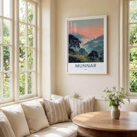 Munnar Poster - India Travel Art - Kerala Misty Tea Plantations Home Decor