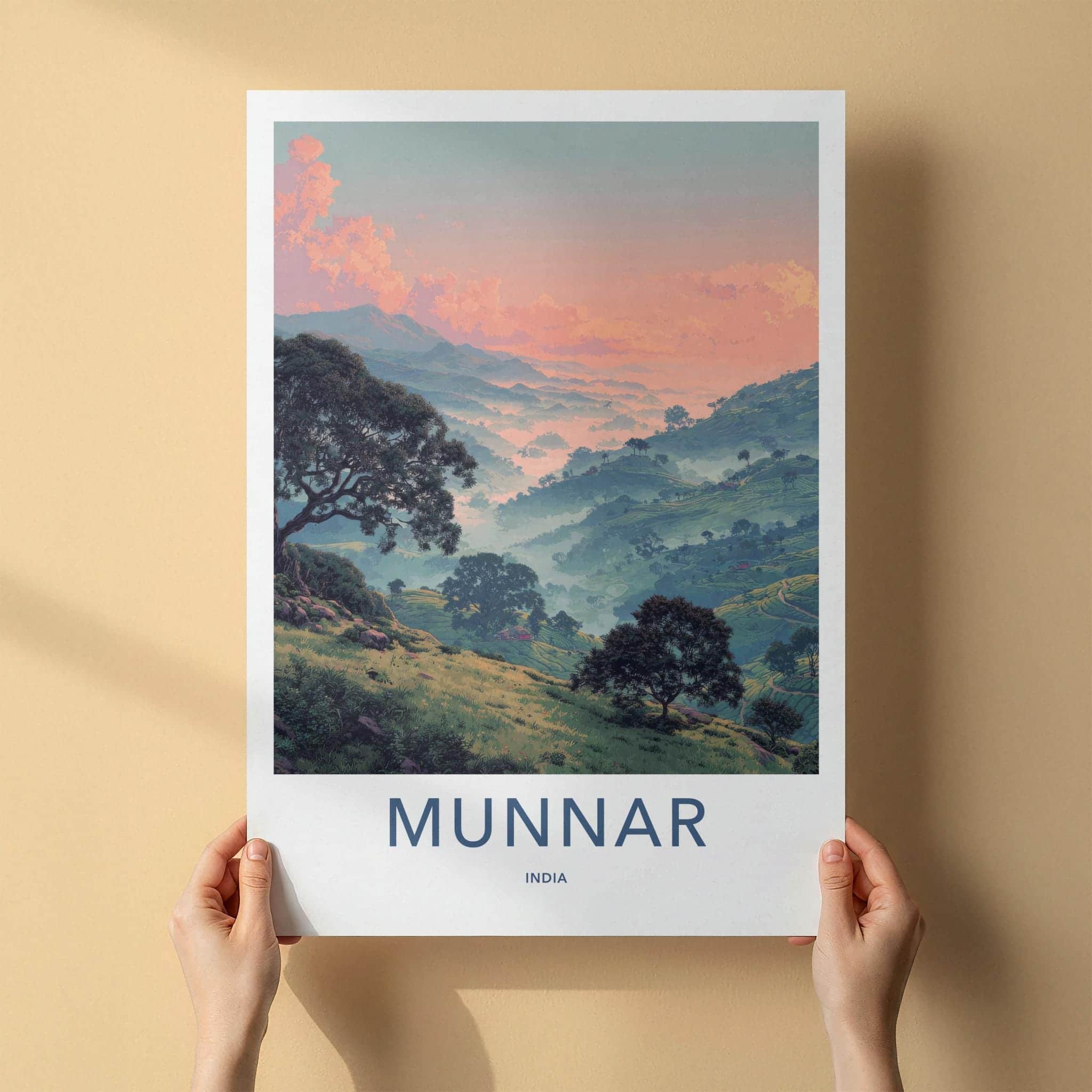 Munnar Poster - India Travel Art - Kerala Misty Tea Plantations Home Decor