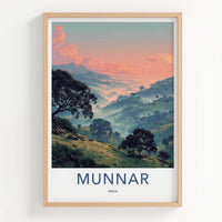 Munnar Poster - India Travel Art - Kerala Misty Tea Plantations Home Decor