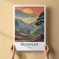 Munnar Poster - India Travel Art - Kerala Misty Tea Slopes Home Decor