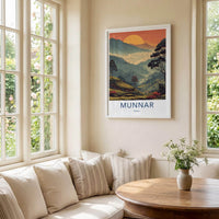 Munnar Poster - India Travel Art - Kerala Misty Tea Slopes Home Decor