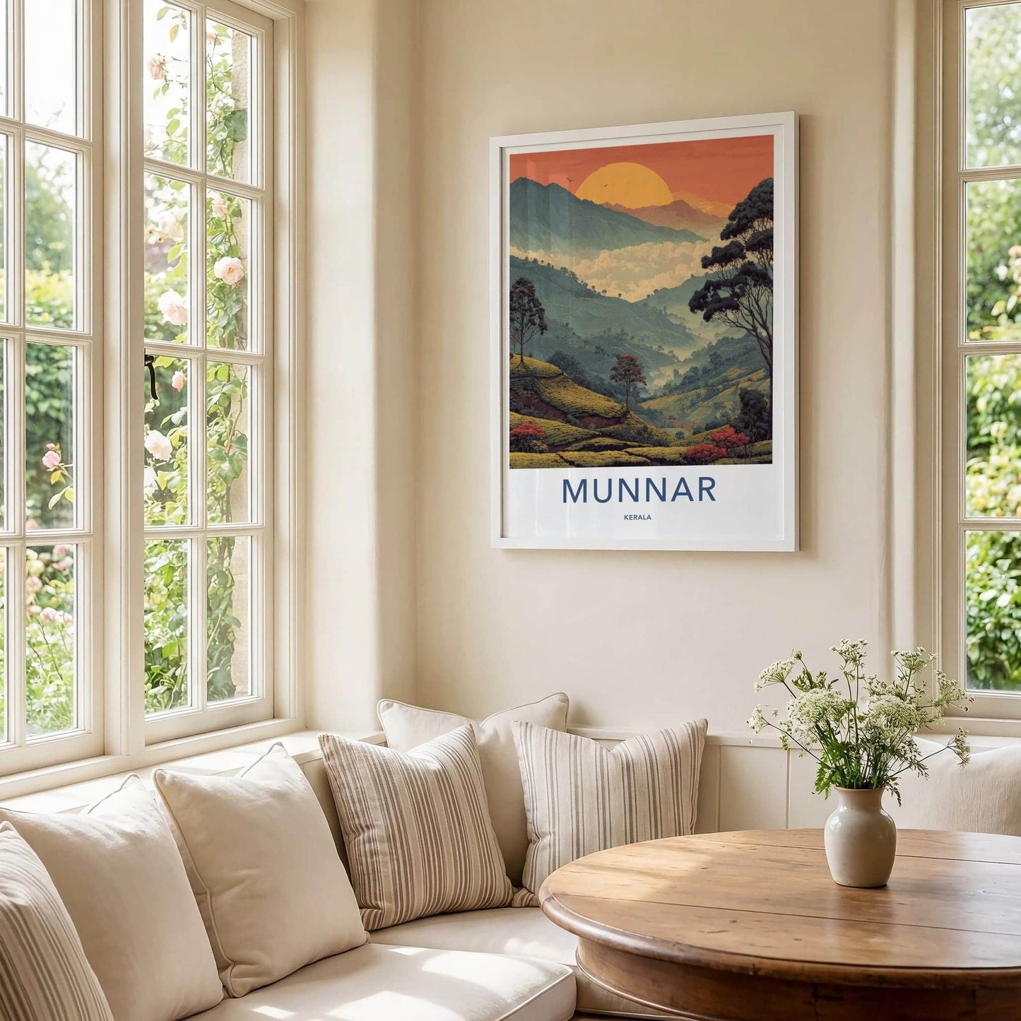 Munnar Poster - India Travel Art - Kerala Misty Tea Slopes Home Decor