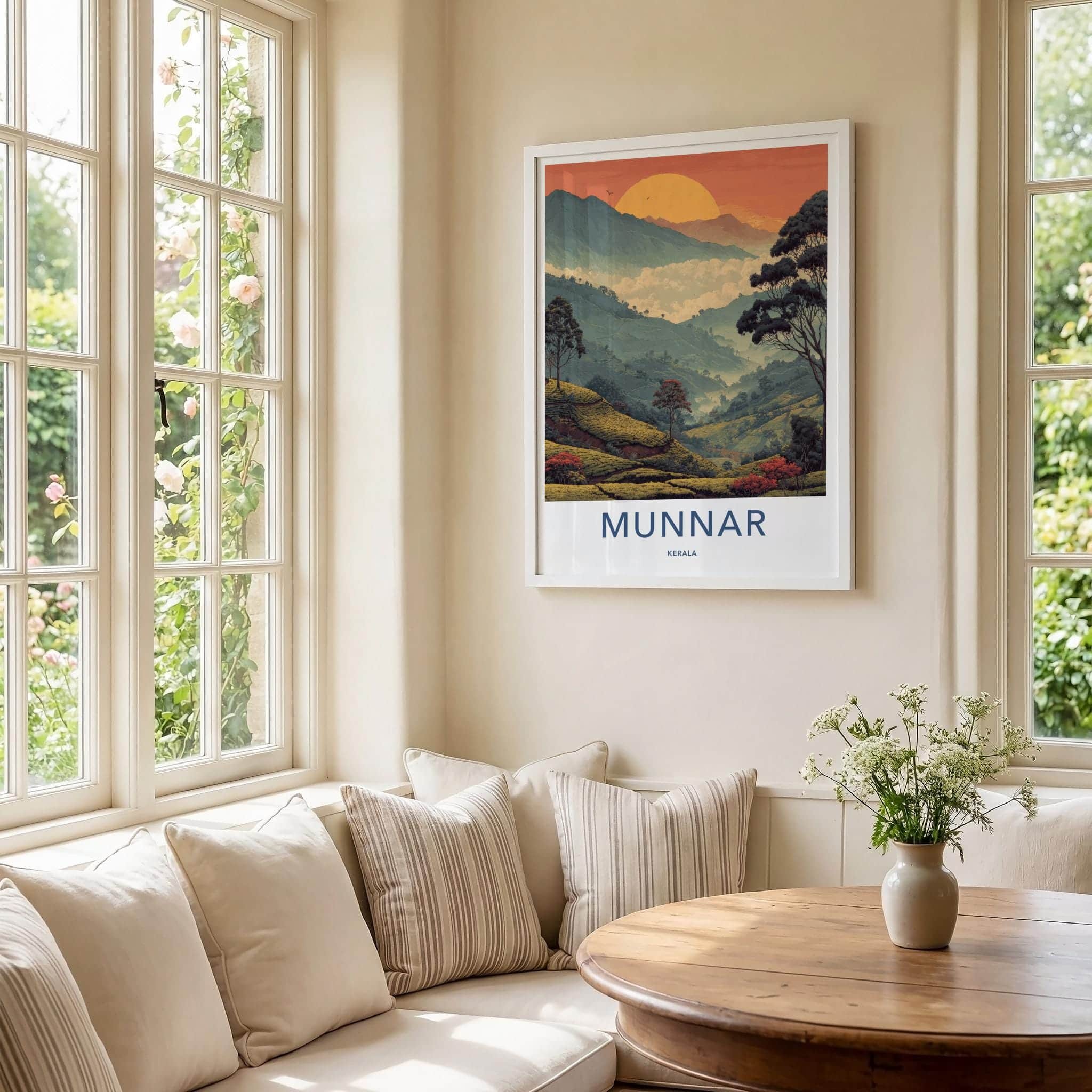 Munnar Poster - India Travel Art - Kerala Misty Tea Slopes Home Decor