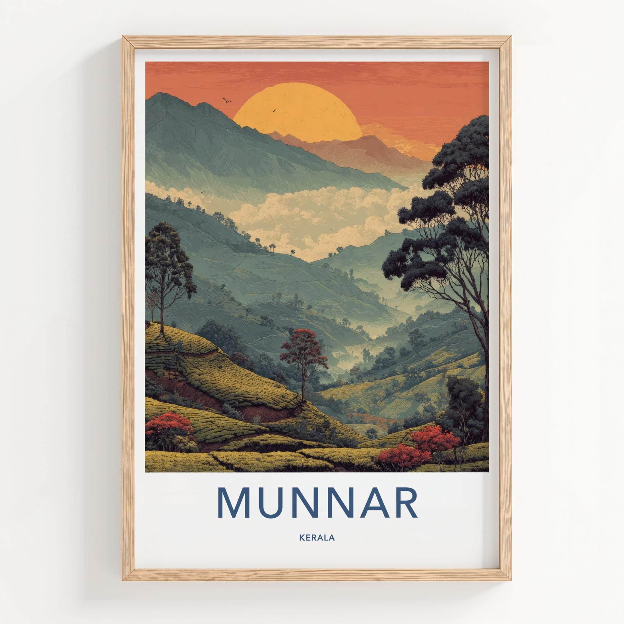 Munnar Poster - India Travel Art - Kerala Misty Tea Slopes Home Decor
