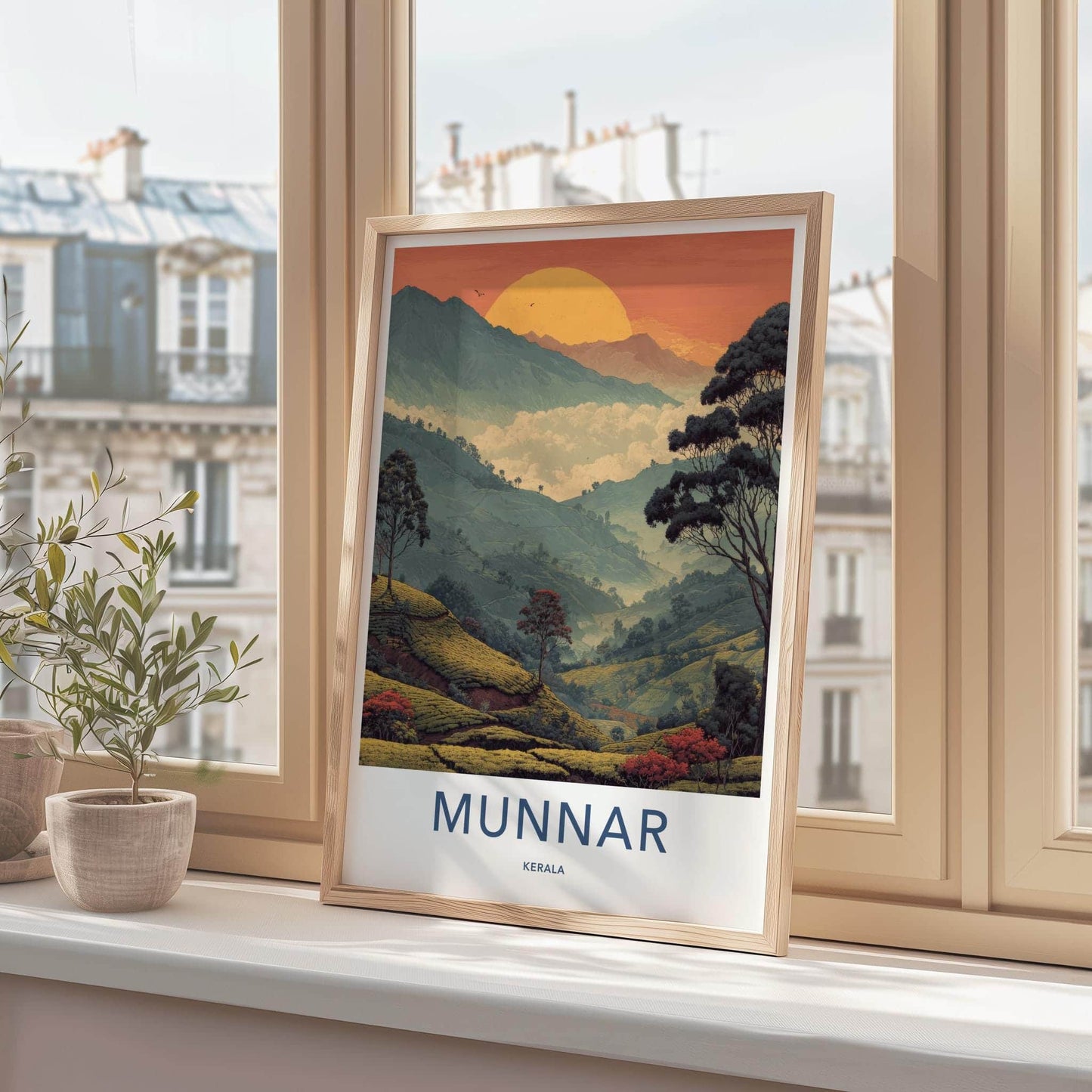 Munnar Poster - India Travel Art - Kerala Misty Tea Slopes Home Decor