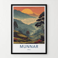 Munnar Poster - India Travel Art - Kerala Misty Tea Slopes Home Decor