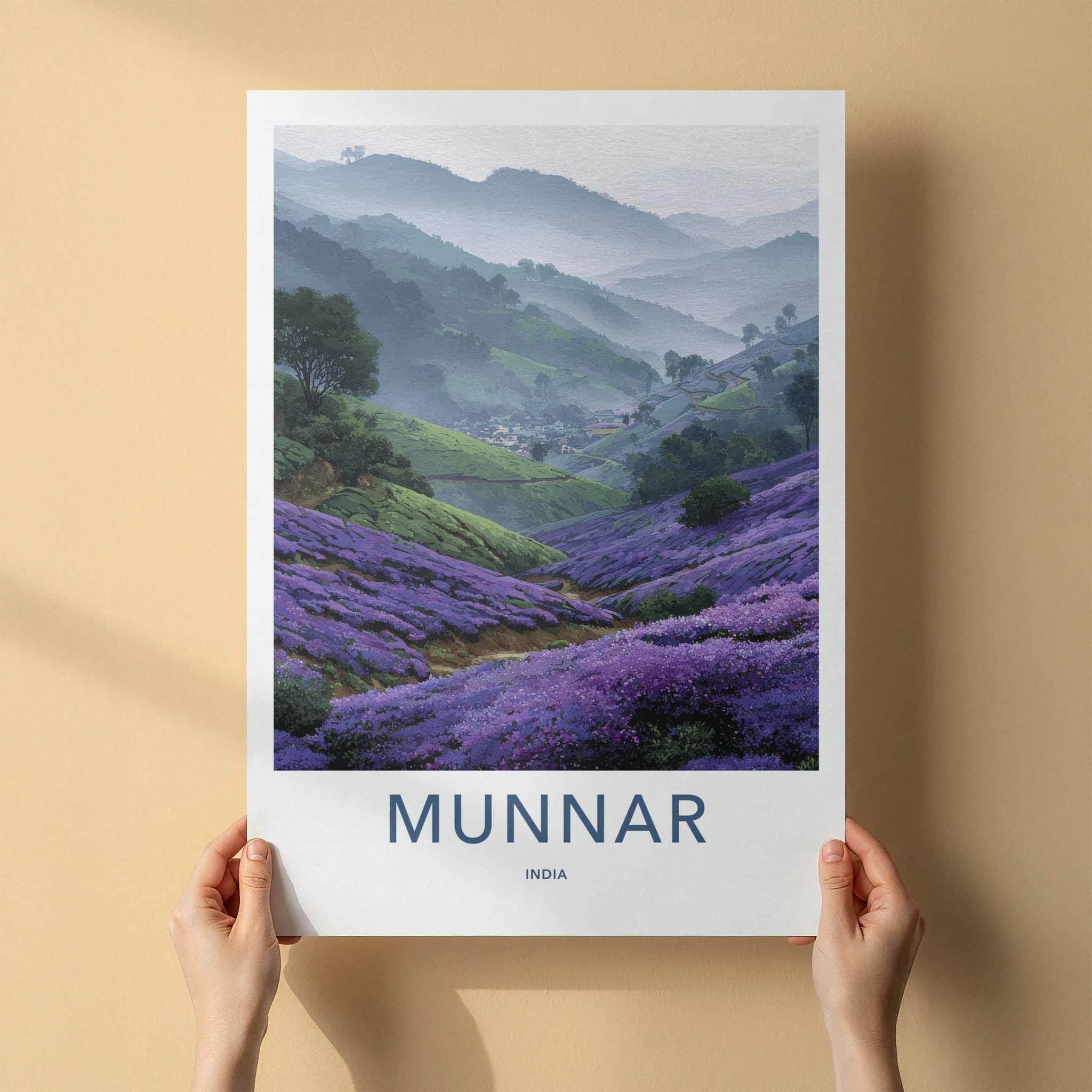 Munnar Poster - India Travel Art - Kerala Misty Valley Flowers Home Decor