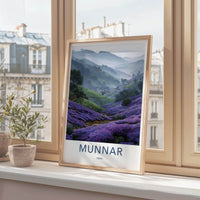 Munnar Poster - India Travel Art - Kerala Misty Valley Flowers Home Decor