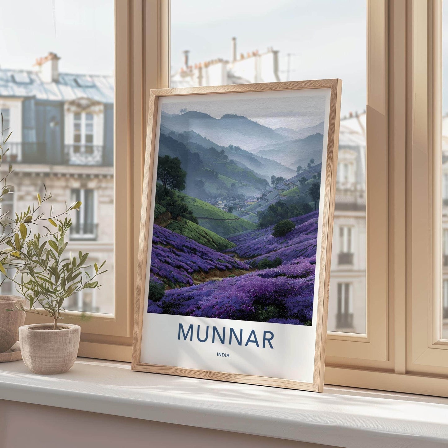 Munnar Poster - India Travel Art - Kerala Misty Valley Flowers Home Decor