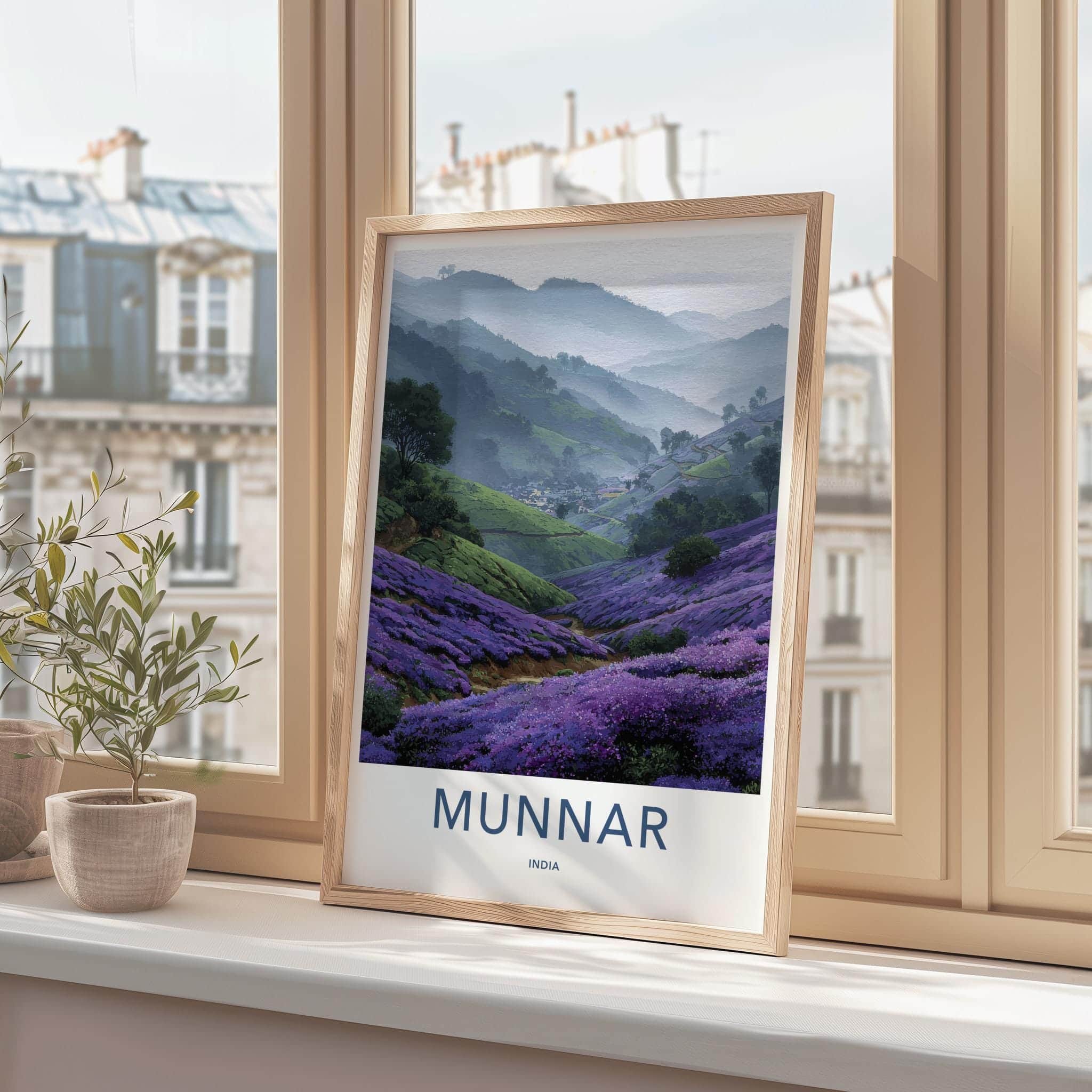 Munnar Poster - India Travel Art - Kerala Misty Valley Flowers Home Decor