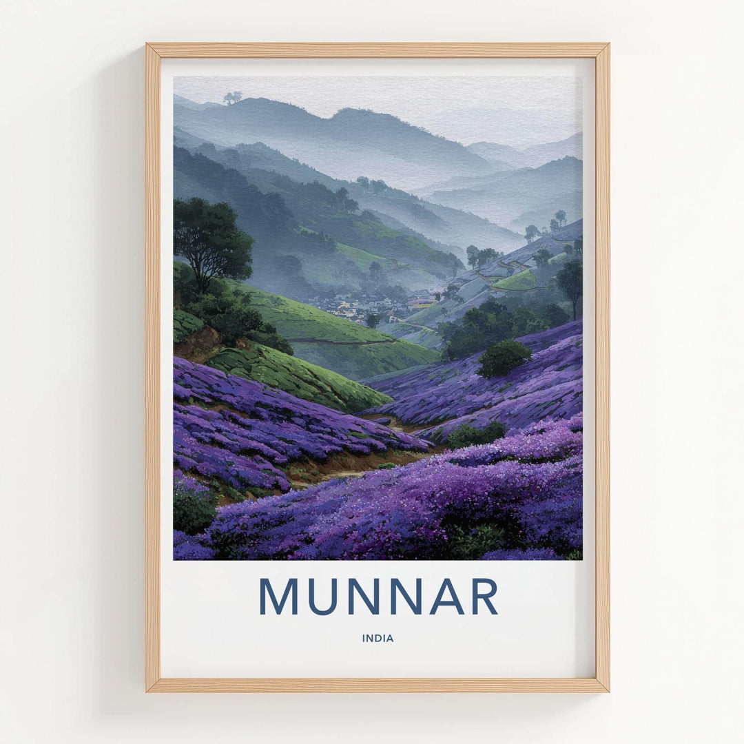 Munnar Poster - India Travel Art - Kerala Misty Valley Flowers Home Decor