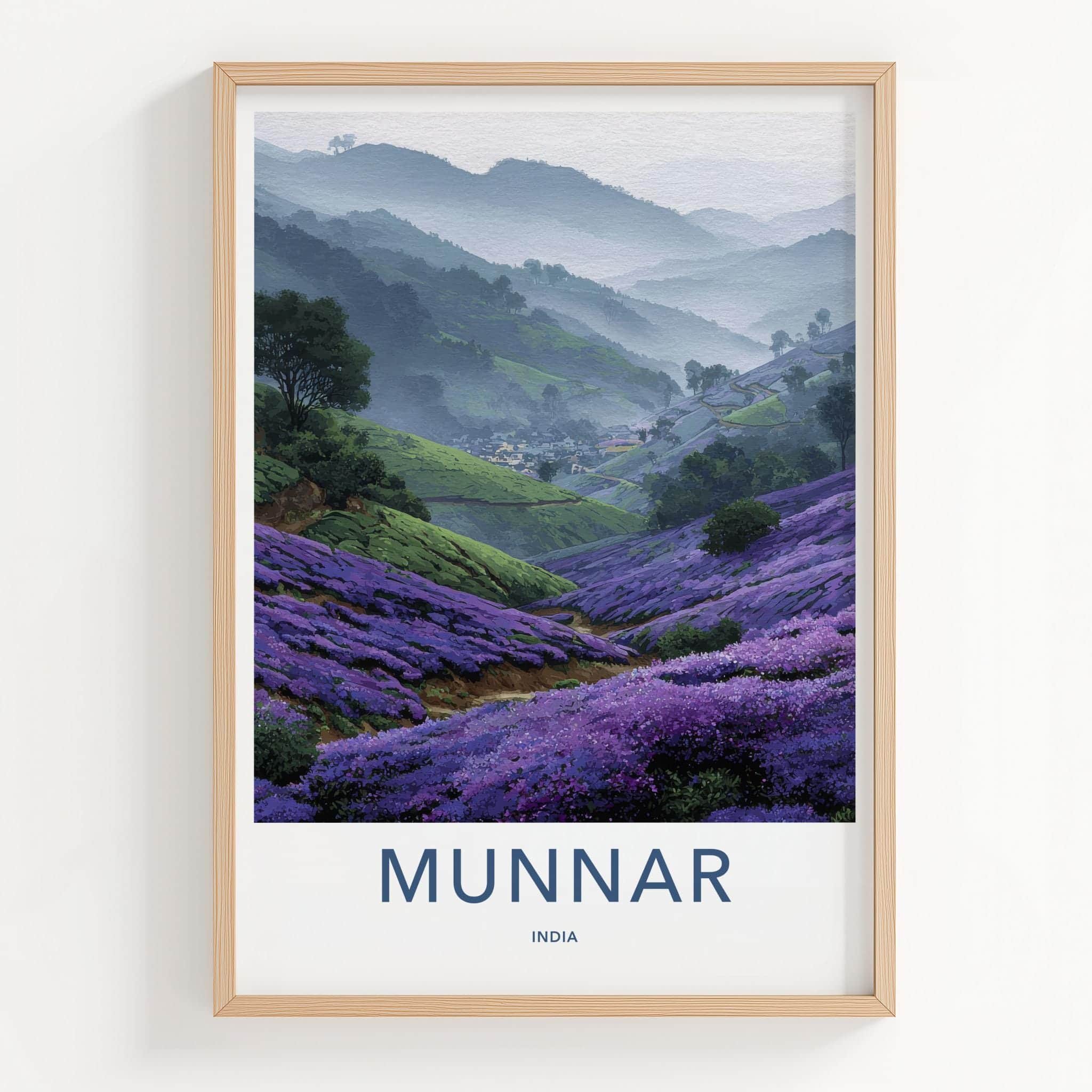 Munnar Poster - India Travel Art - Kerala Misty Valley Flowers Home Decor
