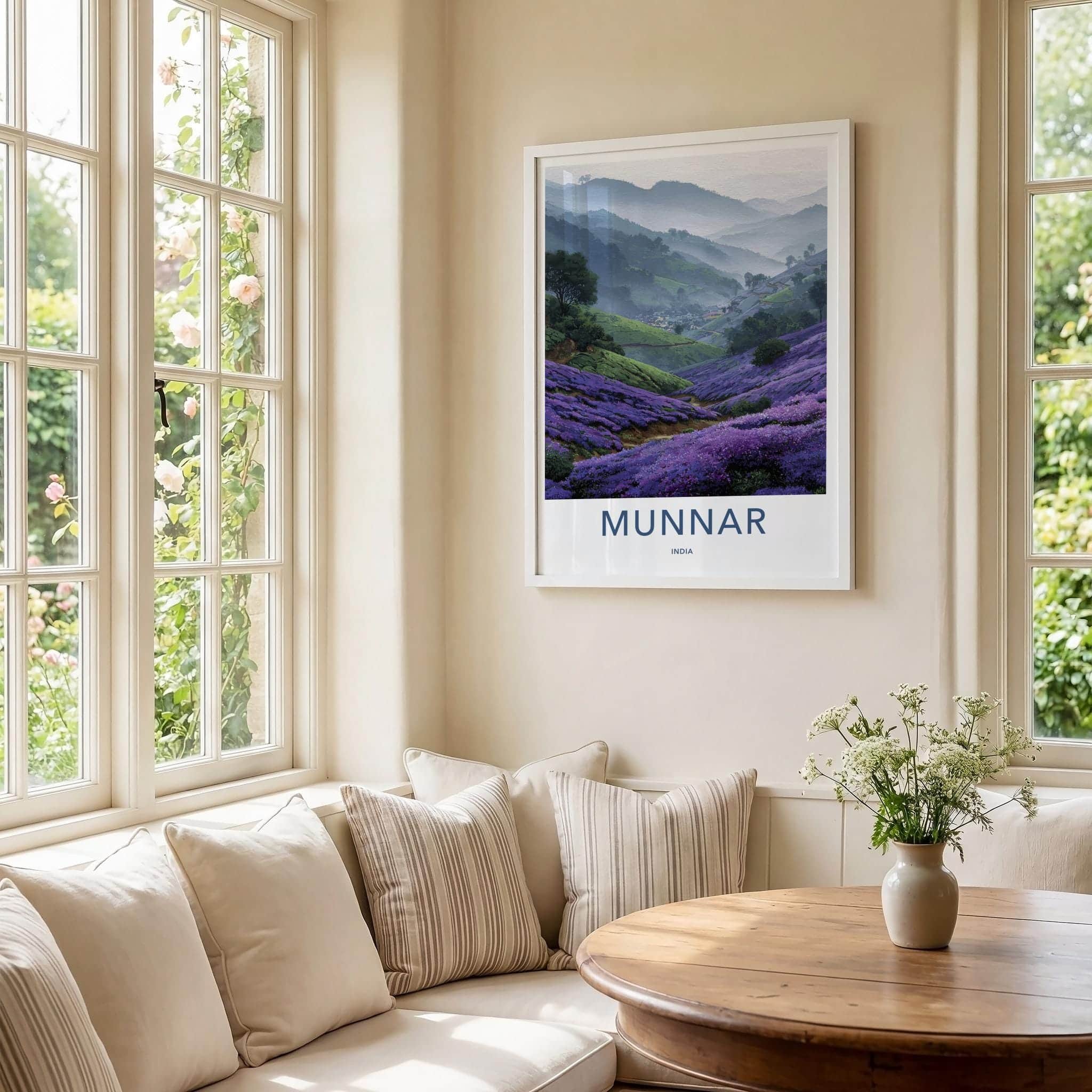 Munnar Poster - India Travel Art - Kerala Misty Valley Flowers Home Decor