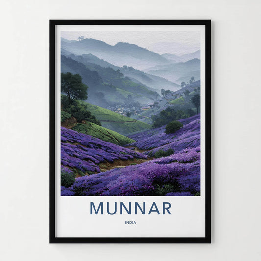 Munnar Poster - India Travel Art - Kerala Misty Valley Flowers Home Decor