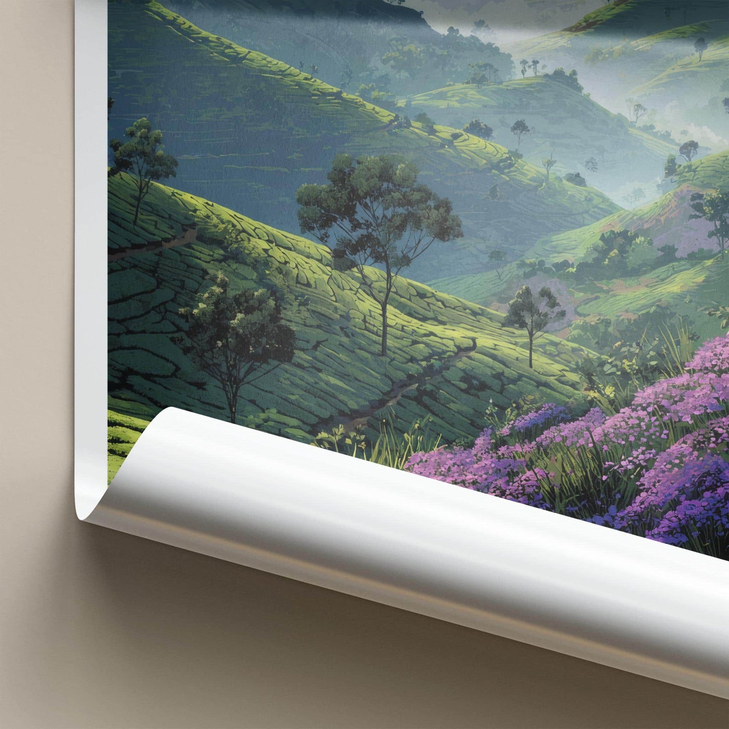 Munnar Poster - India Travel Art - Kerala Purple Tea Fields Home Decor