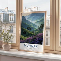 Munnar Poster - India Travel Art - Kerala Purple Tea Fields Home Decor
