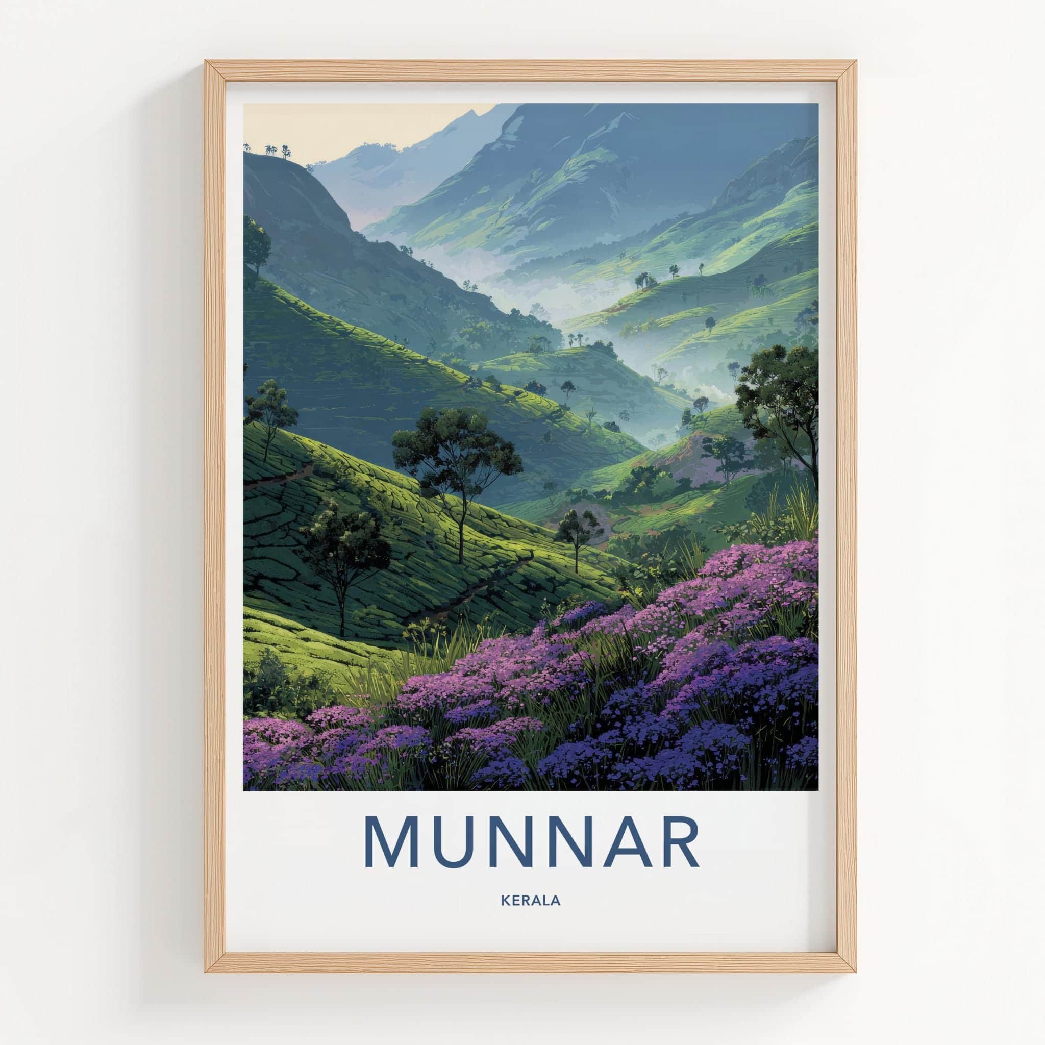 Munnar Poster - India Travel Art - Kerala Purple Tea Fields Home Decor