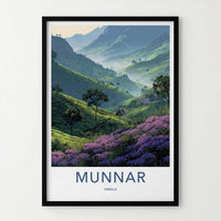 Munnar Poster - India Travel Art - Kerala Purple Tea Fields Home Decor