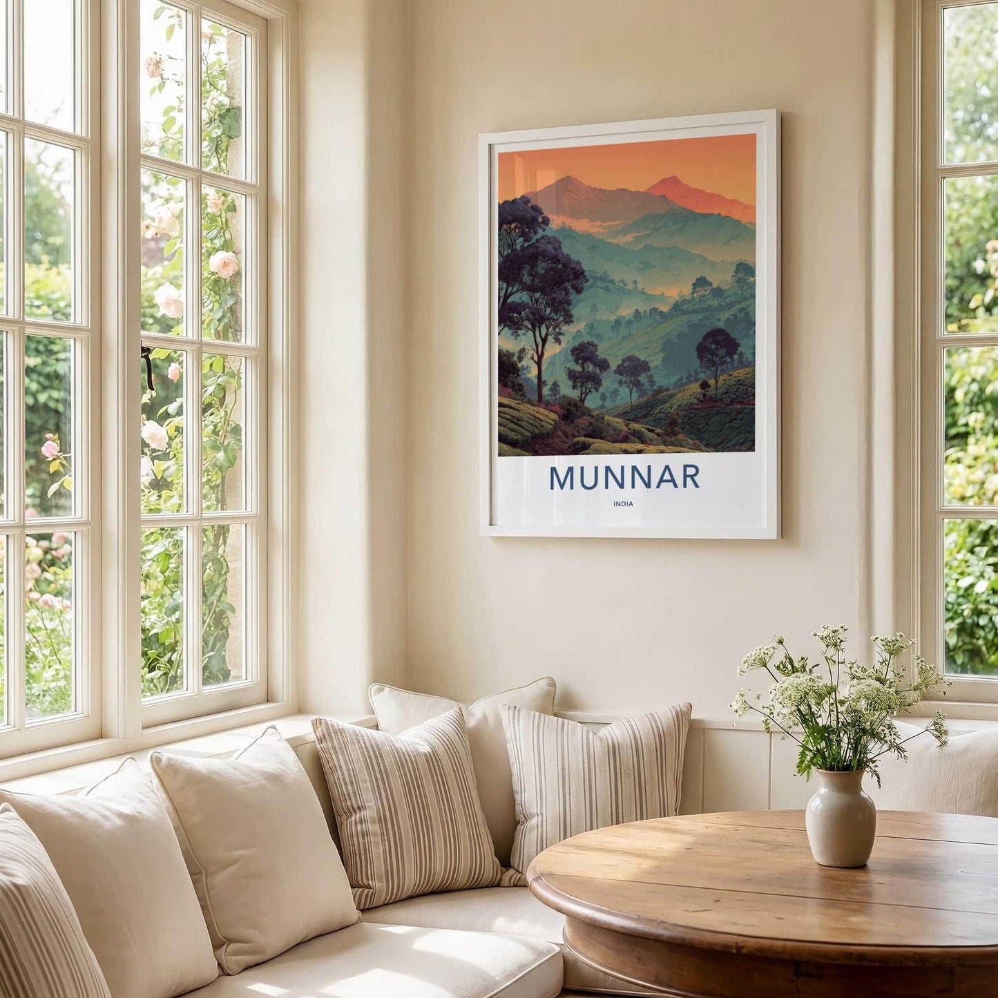 Munnar Poster - India Travel Art - Kerala Rolling Tea Gardens Home Decor