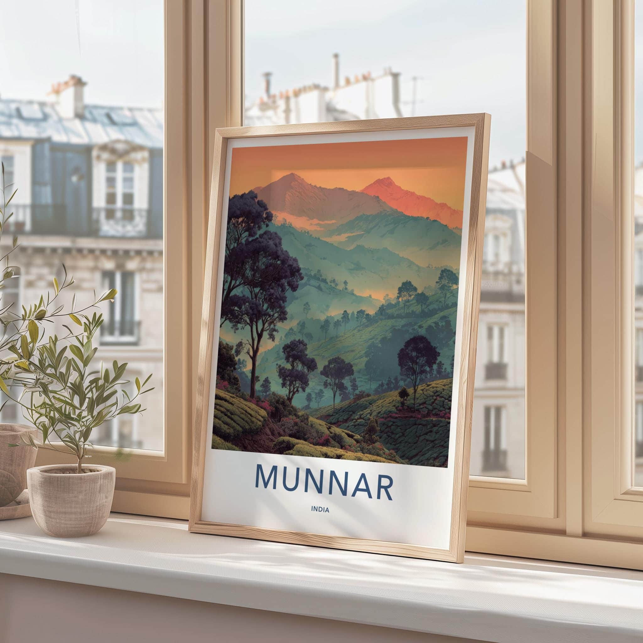 Munnar Poster - India Travel Art - Kerala Rolling Tea Gardens Home Decor