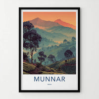 Munnar Poster - India Travel Art - Kerala Rolling Tea Gardens Home Decor