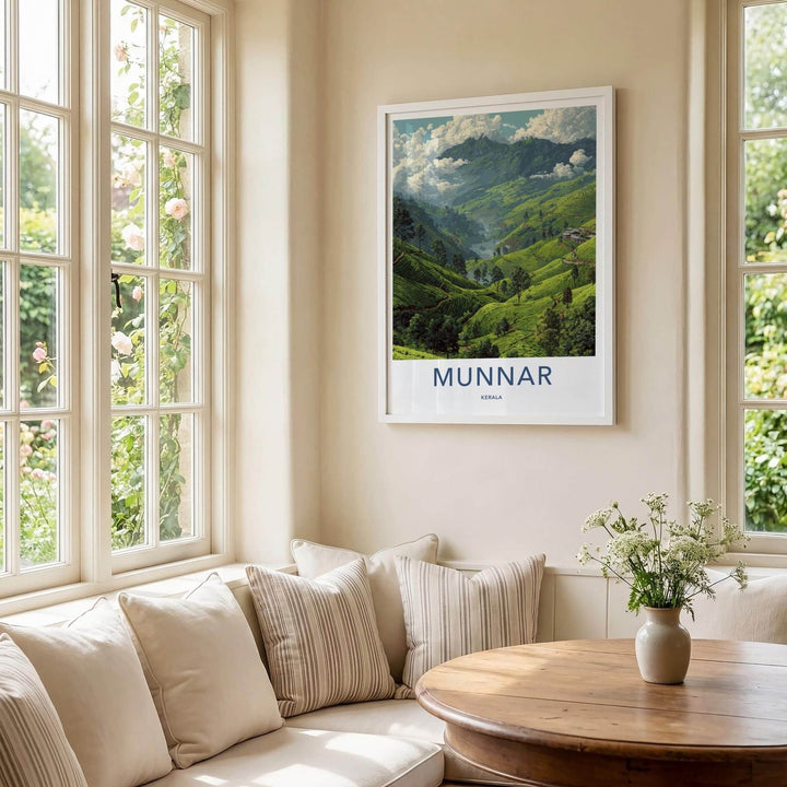 Munnar Poster - India Travel Art - Kerala Rolling Tea Hills Home Decor