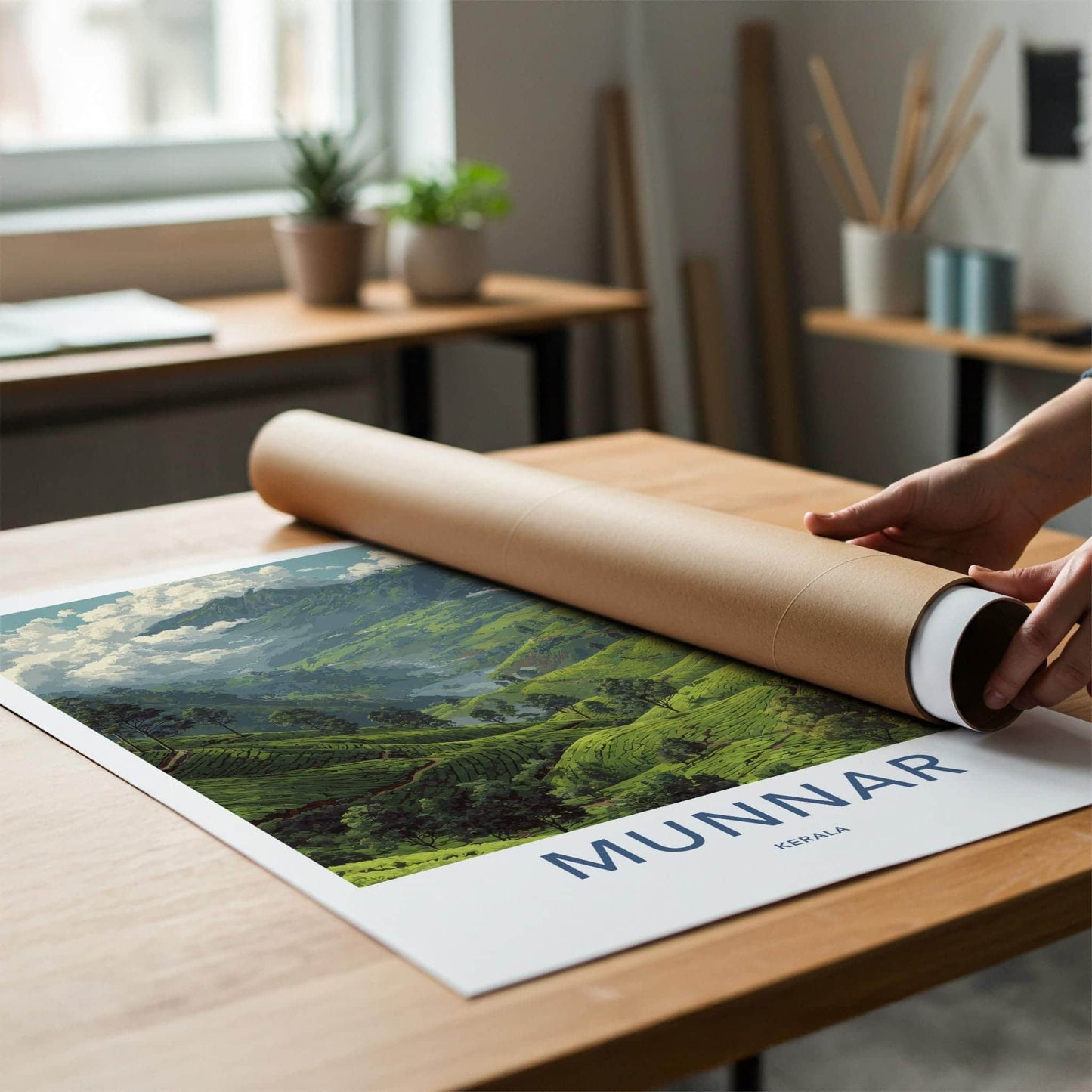 Munnar Poster - India Travel Art - Kerala Rolling Tea Hills Home Decor