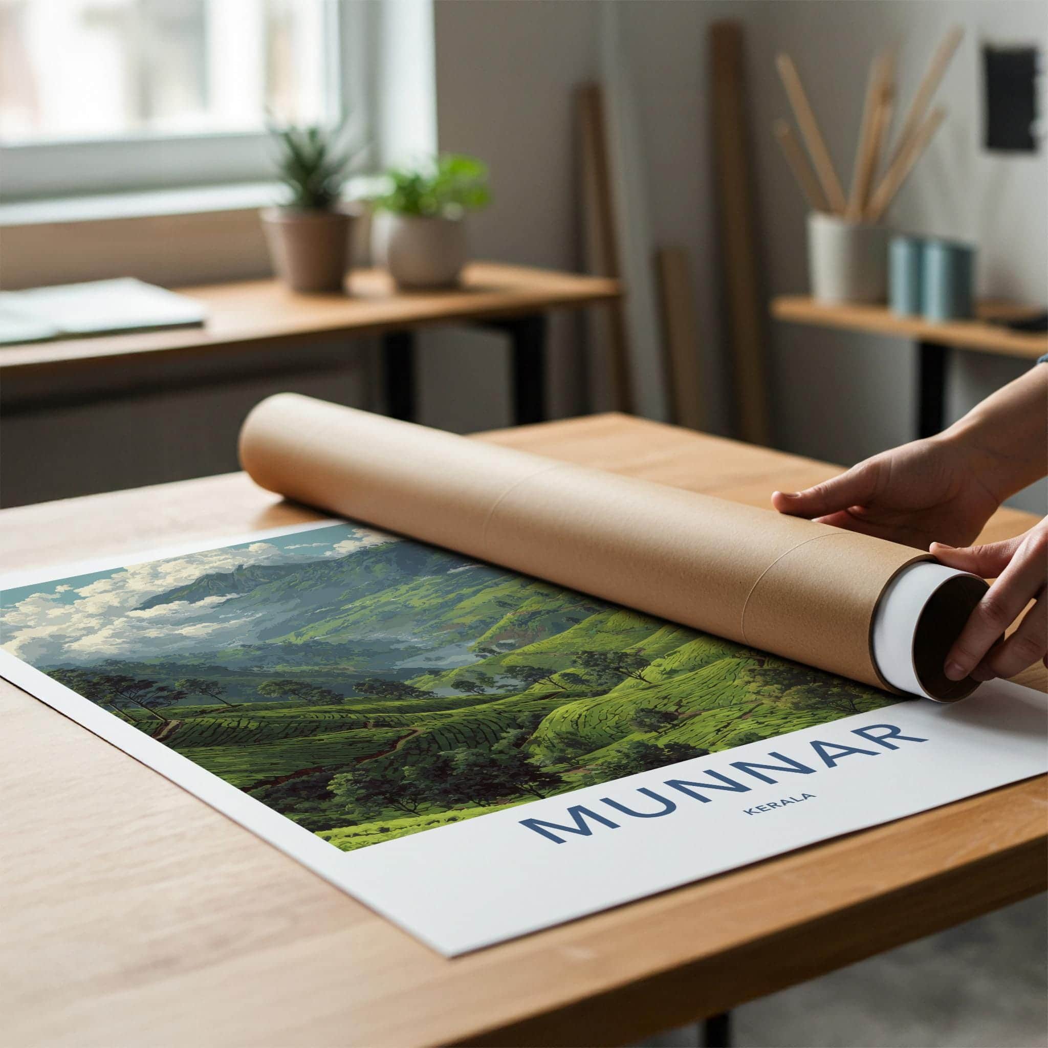 Munnar Poster - India Travel Art - Kerala Rolling Tea Hills Home Decor