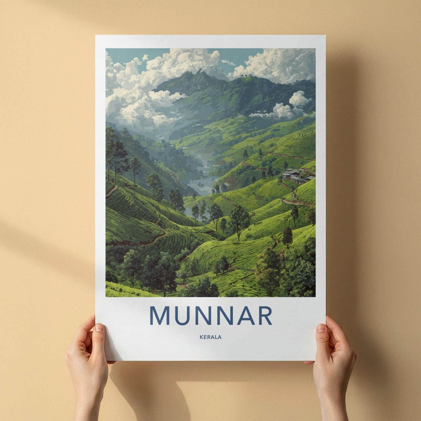 Munnar Poster - India Travel Art - Kerala Rolling Tea Hills Home Decor