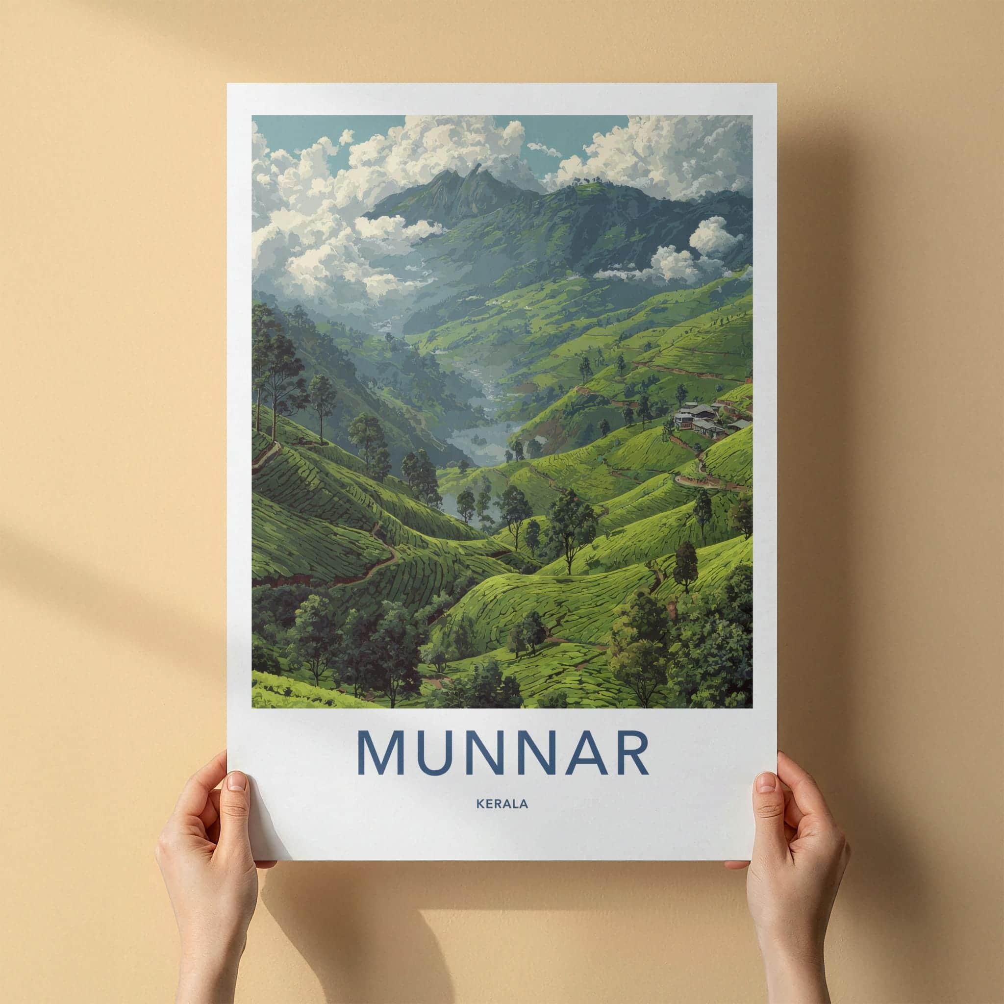 Munnar Poster - India Travel Art - Kerala Rolling Tea Hills Home Decor