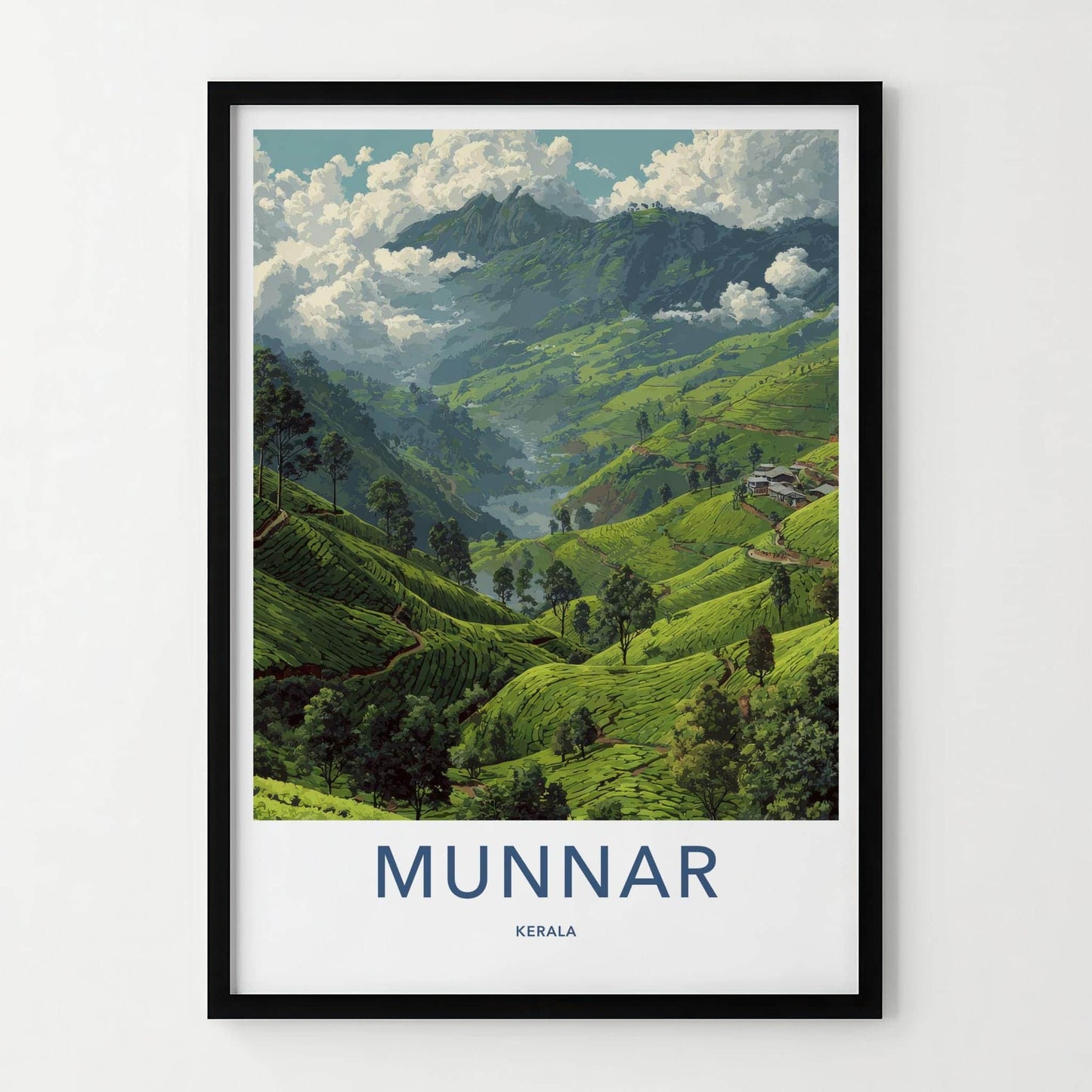 Munnar Poster - India Travel Art - Kerala Rolling Tea Hills Home Decor