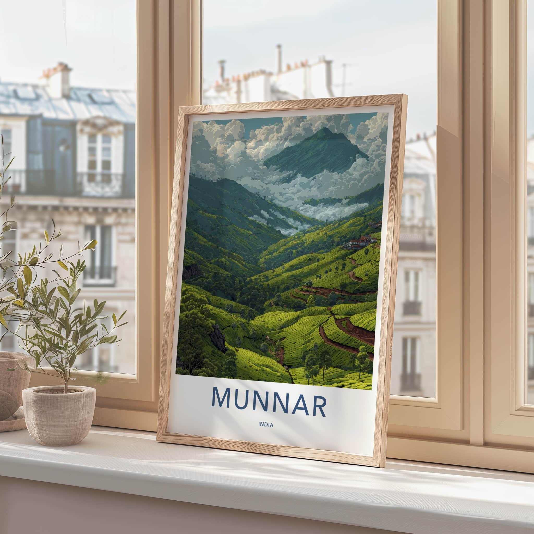 Munnar Poster - India Travel Art - Kerala Tea Plantation Home Decor