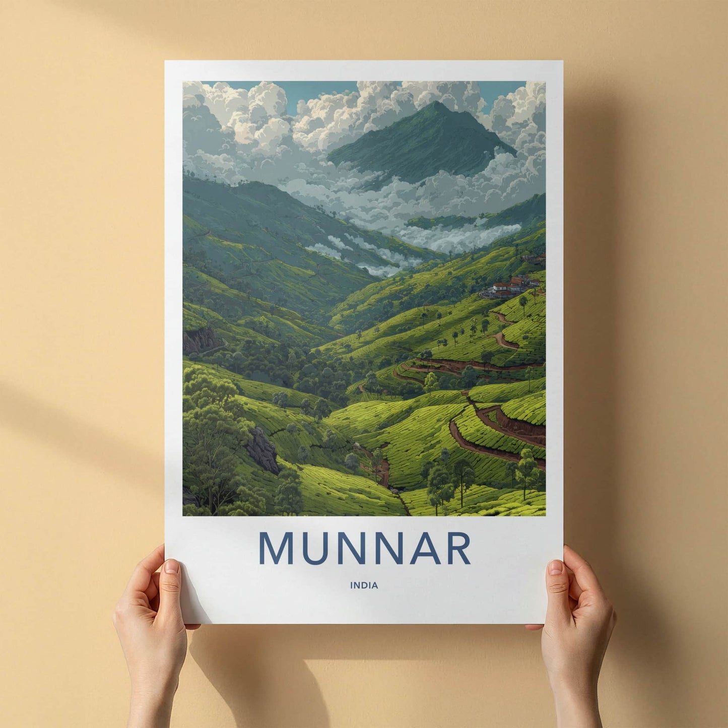 Munnar Poster - India Travel Art - Kerala Tea Plantation Home Decor