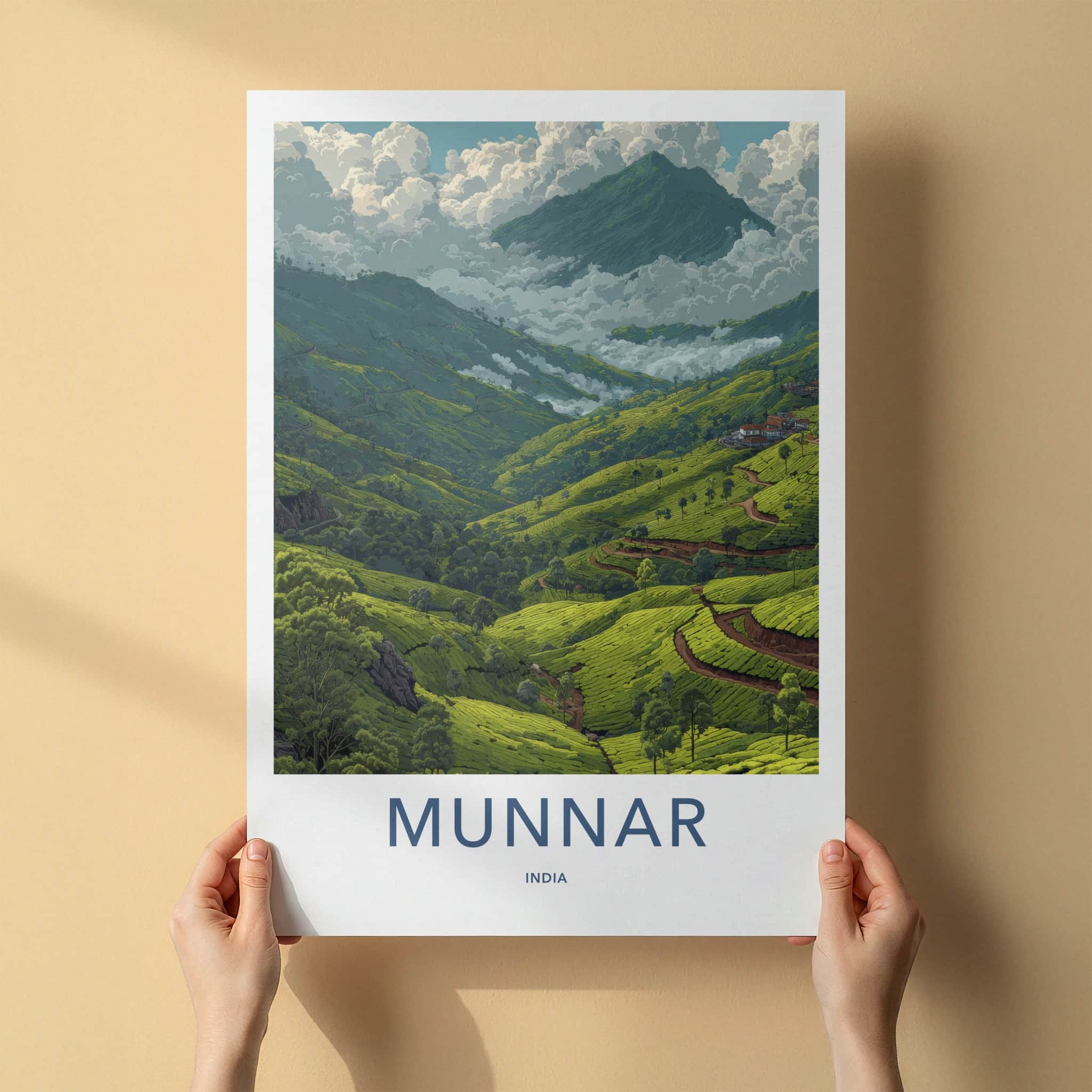 Munnar Poster - India Travel Art - Kerala Tea Plantation Home Decor