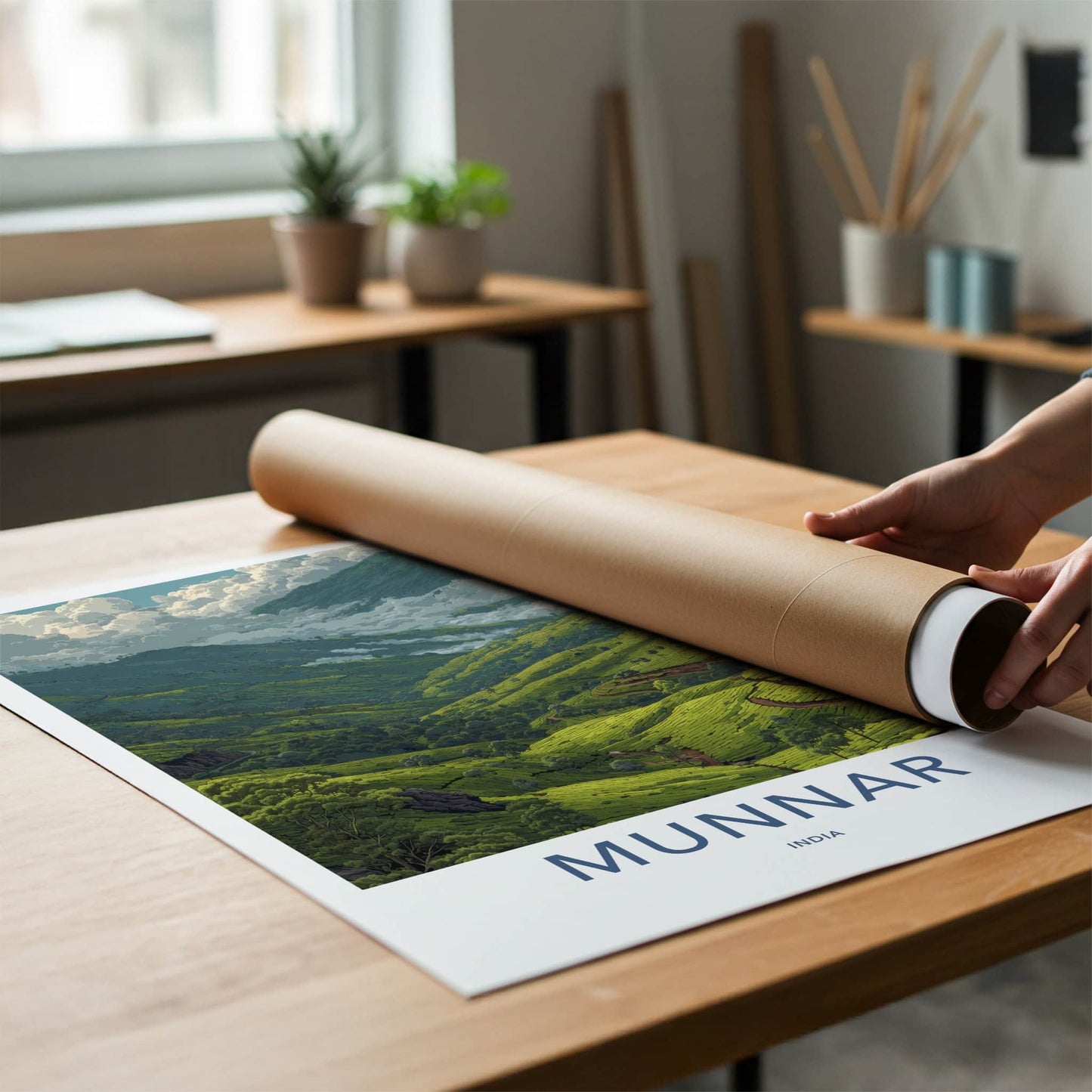 Munnar Poster - India Travel Art - Kerala Tea Plantation Home Decor