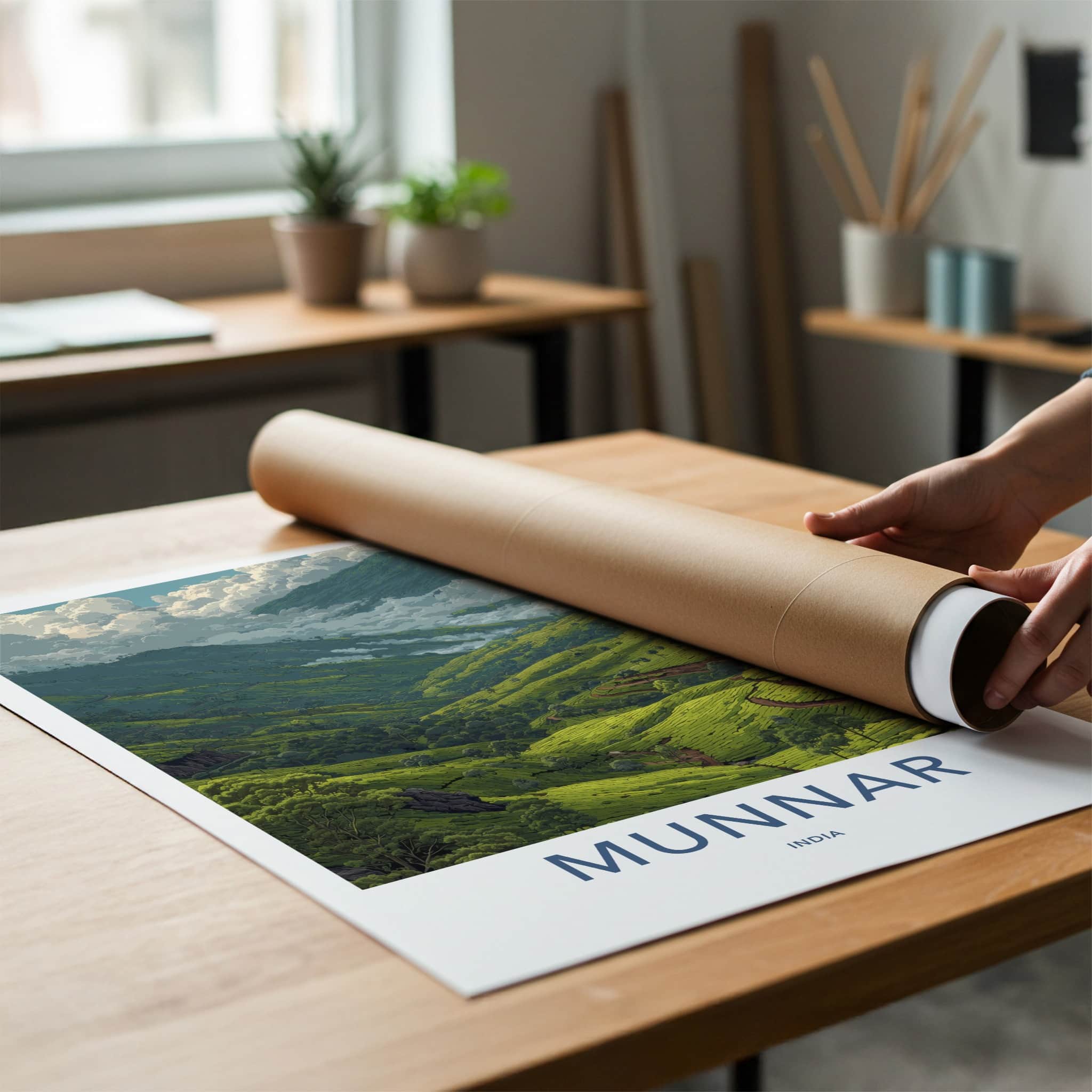 Munnar Poster - India Travel Art - Kerala Tea Plantation Home Decor