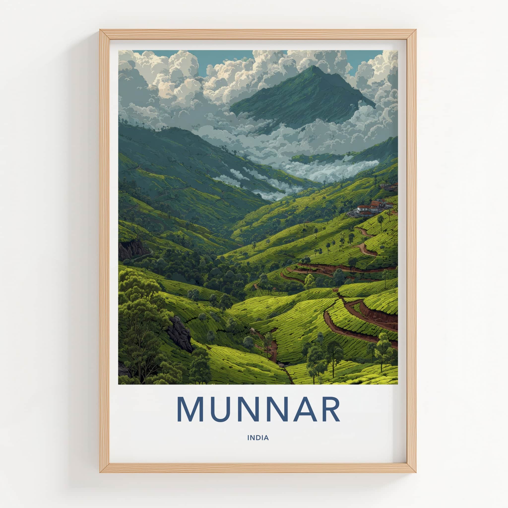 Munnar Poster - India Travel Art - Kerala Tea Plantation Home Decor