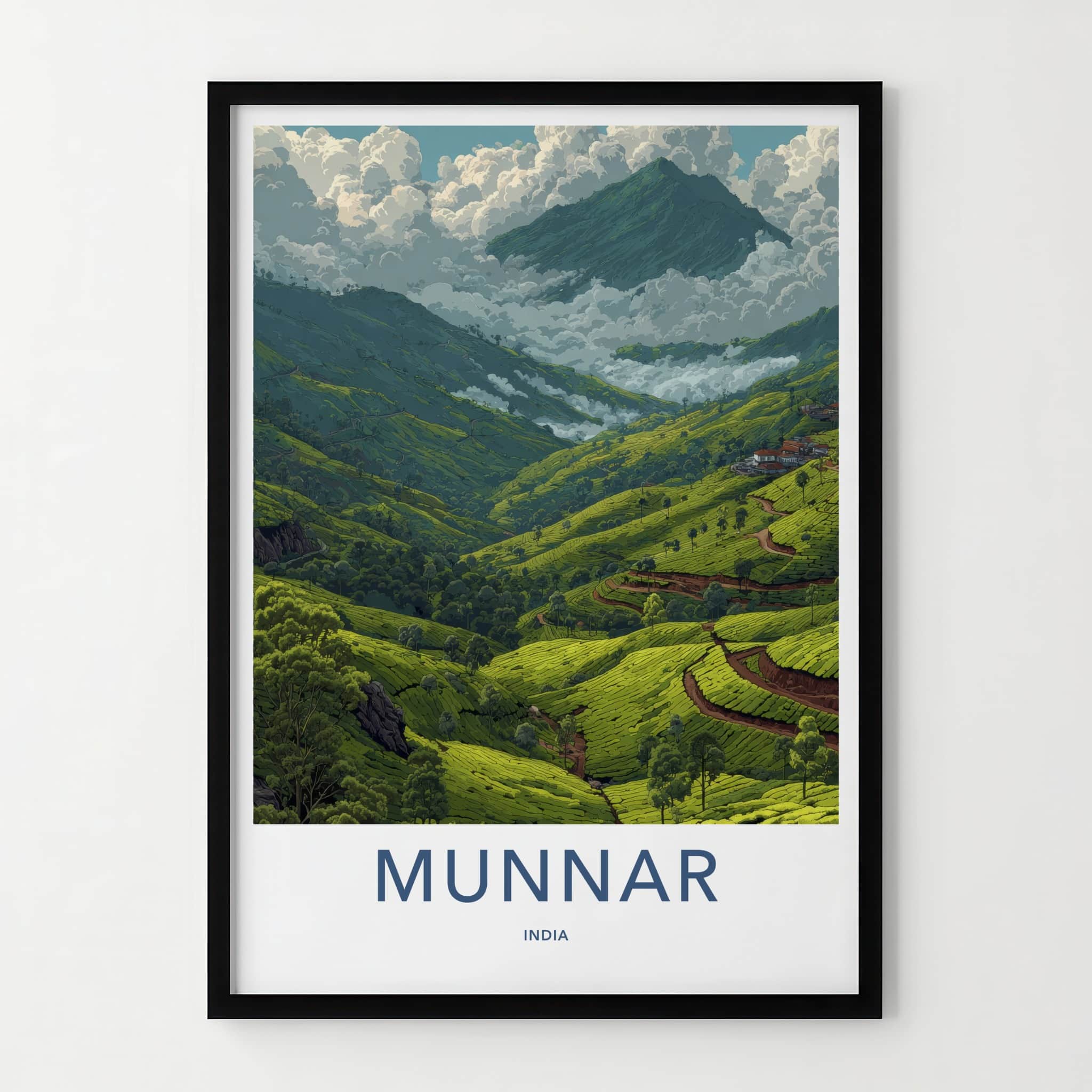 Munnar Poster - India Travel Art - Kerala Tea Plantation Home Decor