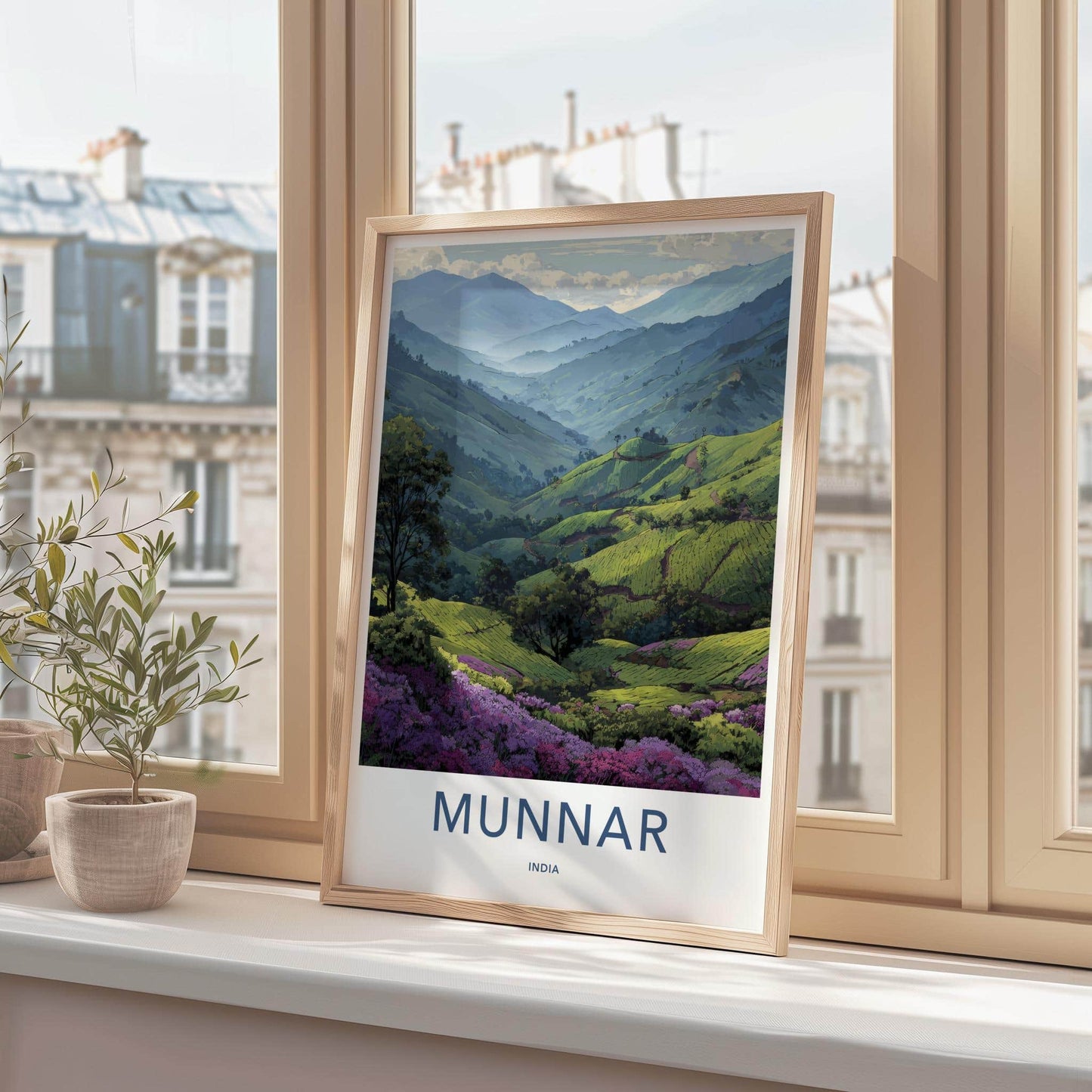 Munnar Poster - India Travel Art - Kerala Tiered Tea Fields Home Decor