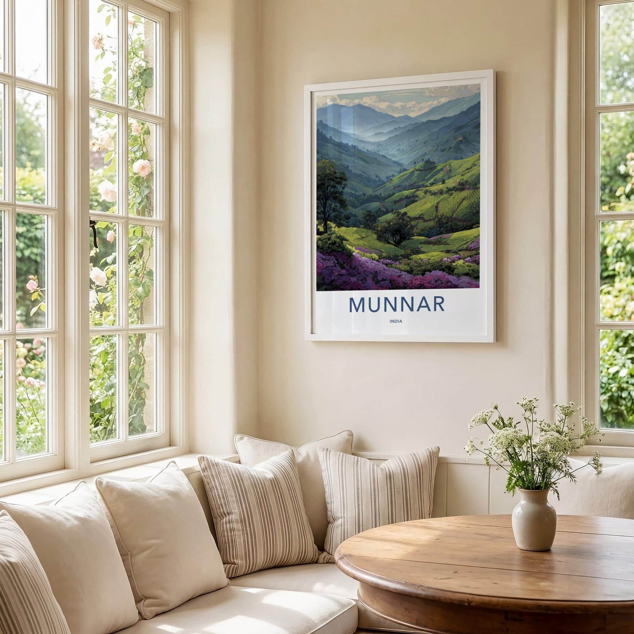 Munnar Poster - India Travel Art - Kerala Tiered Tea Fields Home Decor
