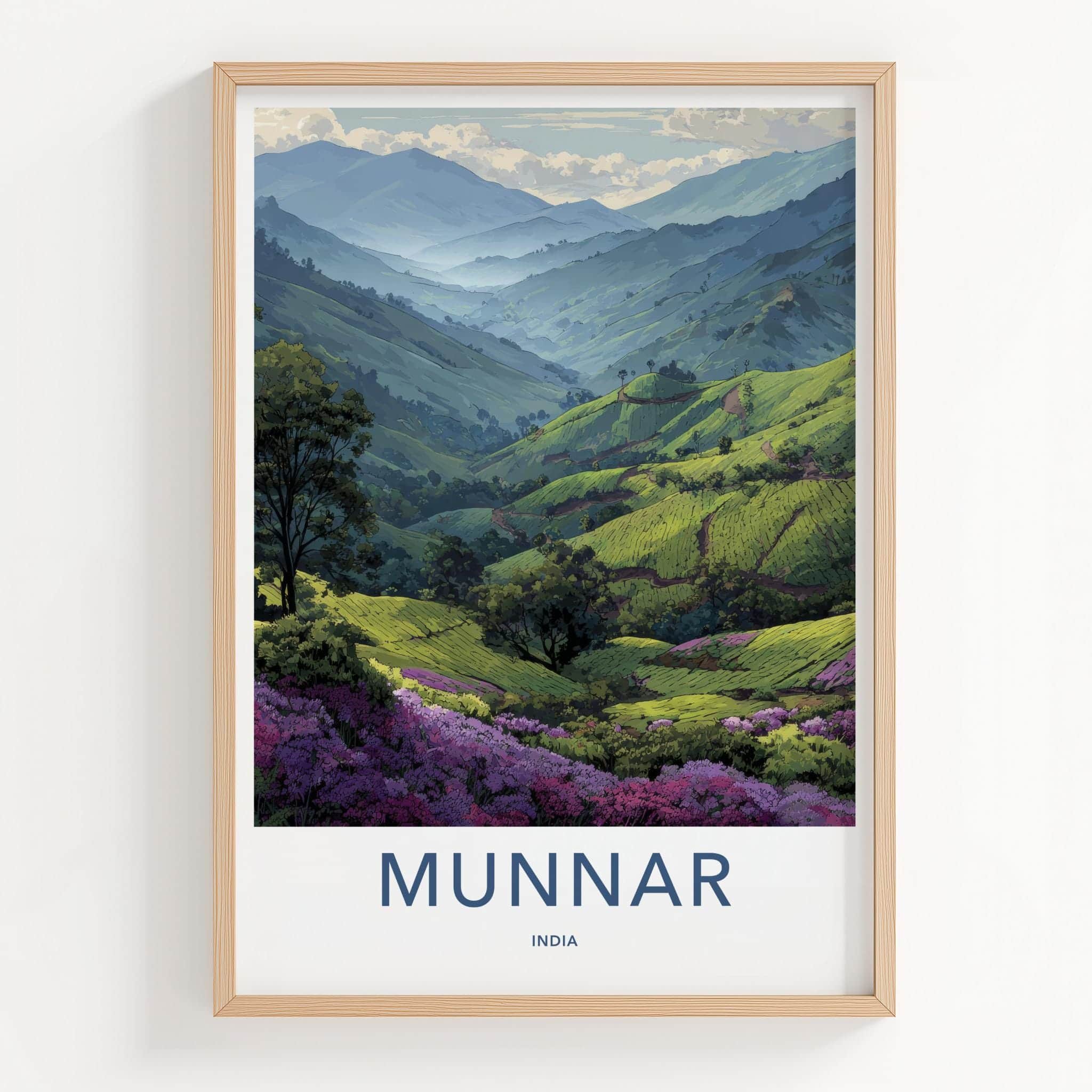 Munnar Poster - India Travel Art - Kerala Tiered Tea Fields Home Decor