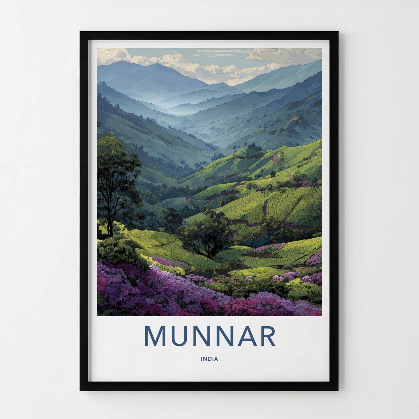 Munnar Poster - India Travel Art - Kerala Tiered Tea Fields Home Decor