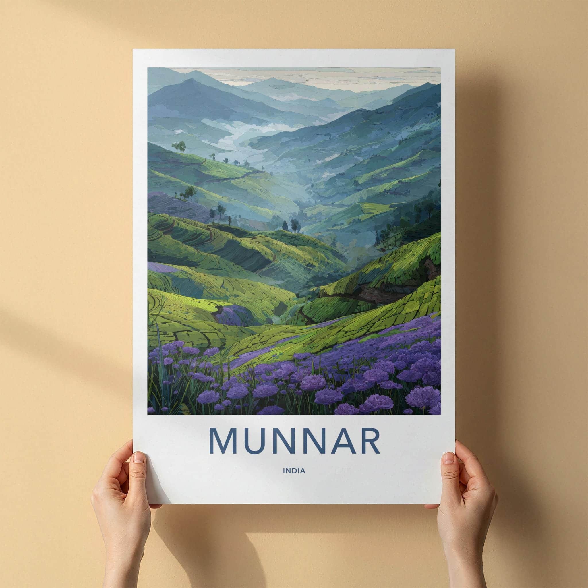 Munnar Poster - India Wall Art - Kerala Misty Mountain Tea Home Decor