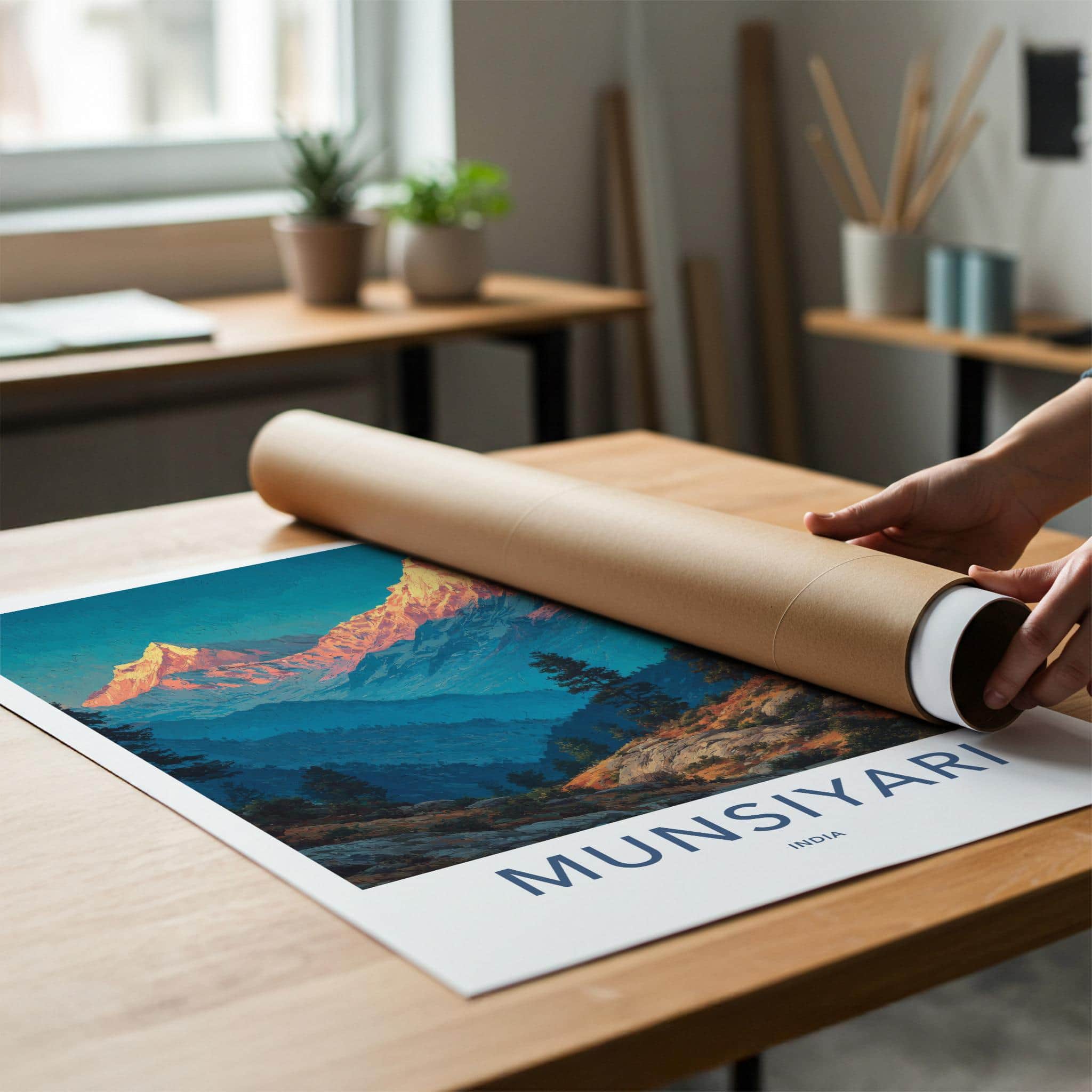 Munsiyari Poster - India Travel Art - Uttarakhand Golden Mountain Peaks Home Decor