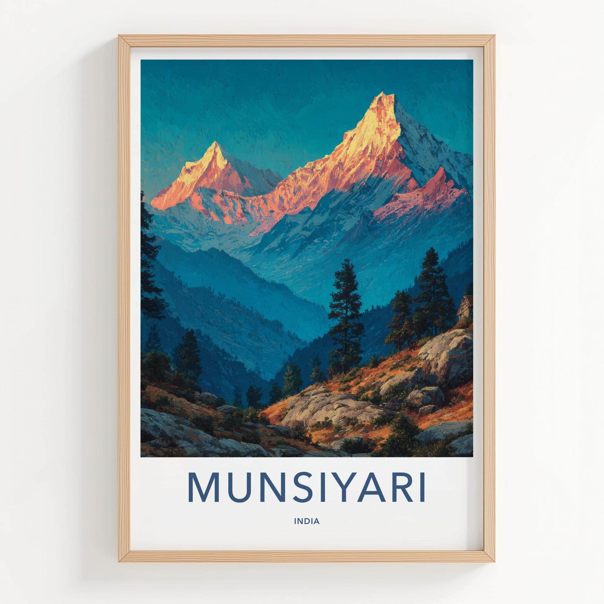 Munsiyari Poster - India Travel Art - Uttarakhand Golden Mountain Peaks Home Decor