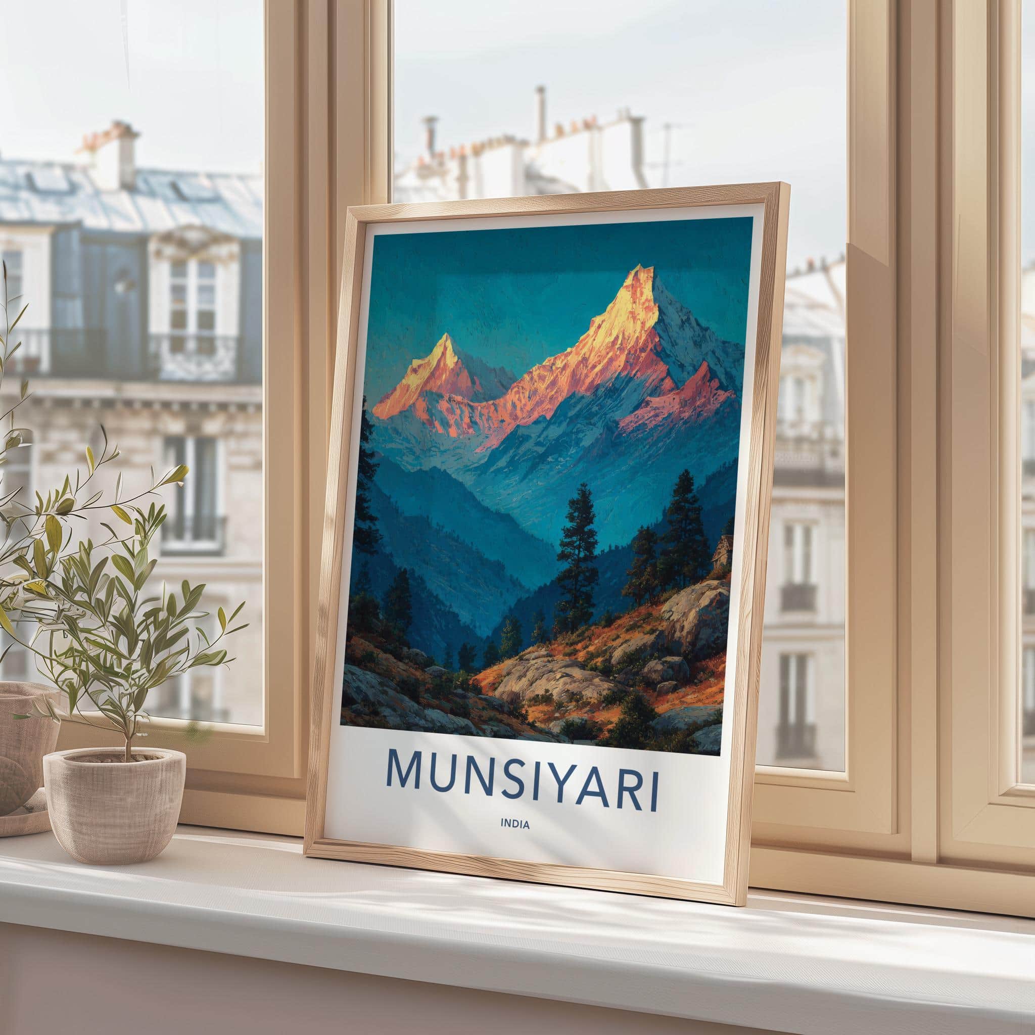 Munsiyari Poster - India Travel Art - Uttarakhand Golden Mountain Peaks Home Decor