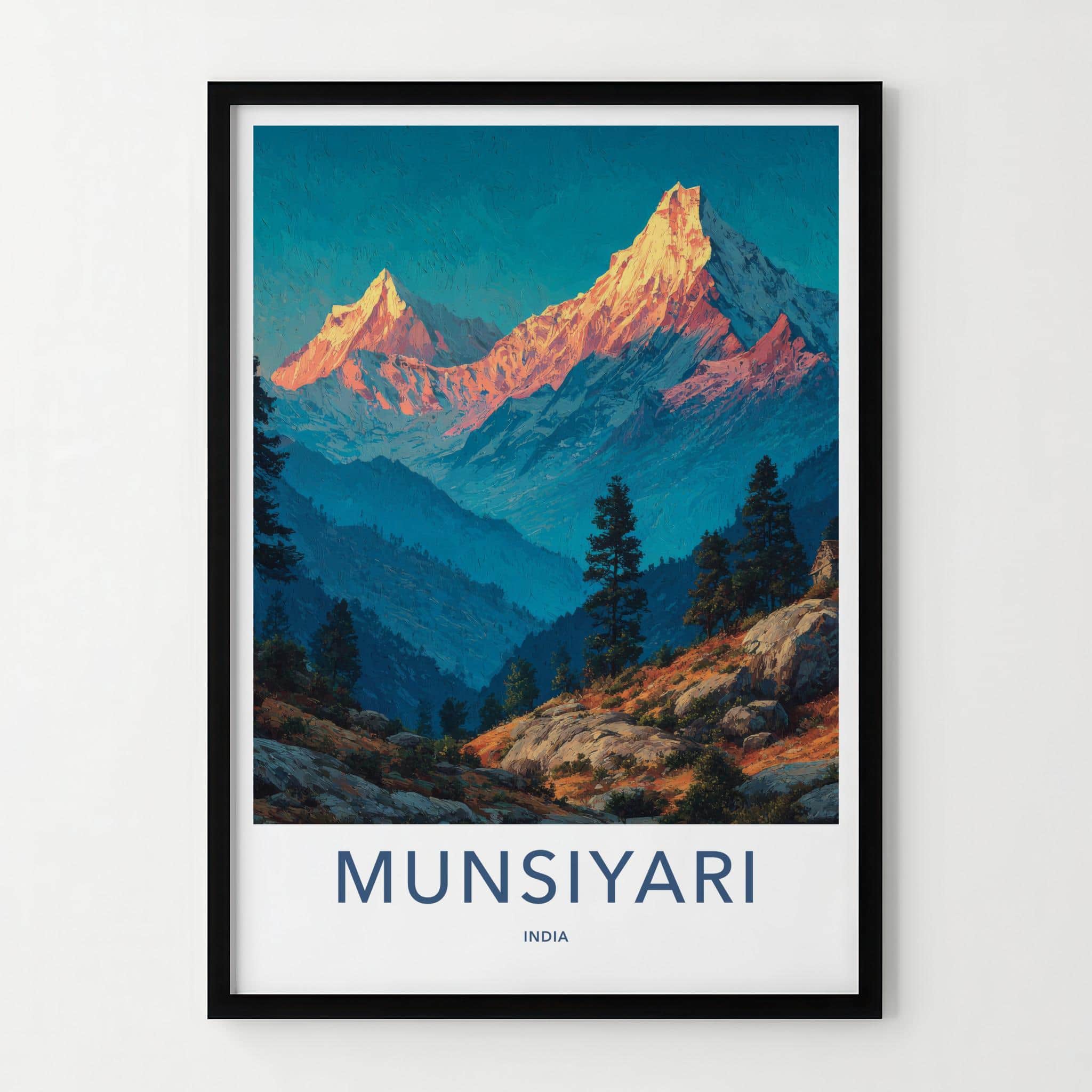 Munsiyari Poster - India Travel Art - Uttarakhand Golden Mountain Peaks Home Decor