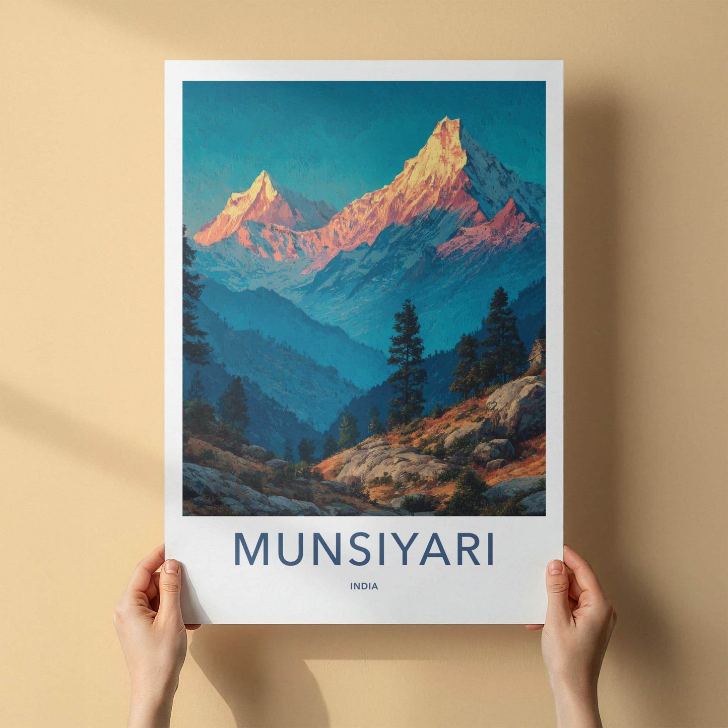 Munsiyari Poster - India Travel Art - Uttarakhand Golden Mountain Peaks Home Decor