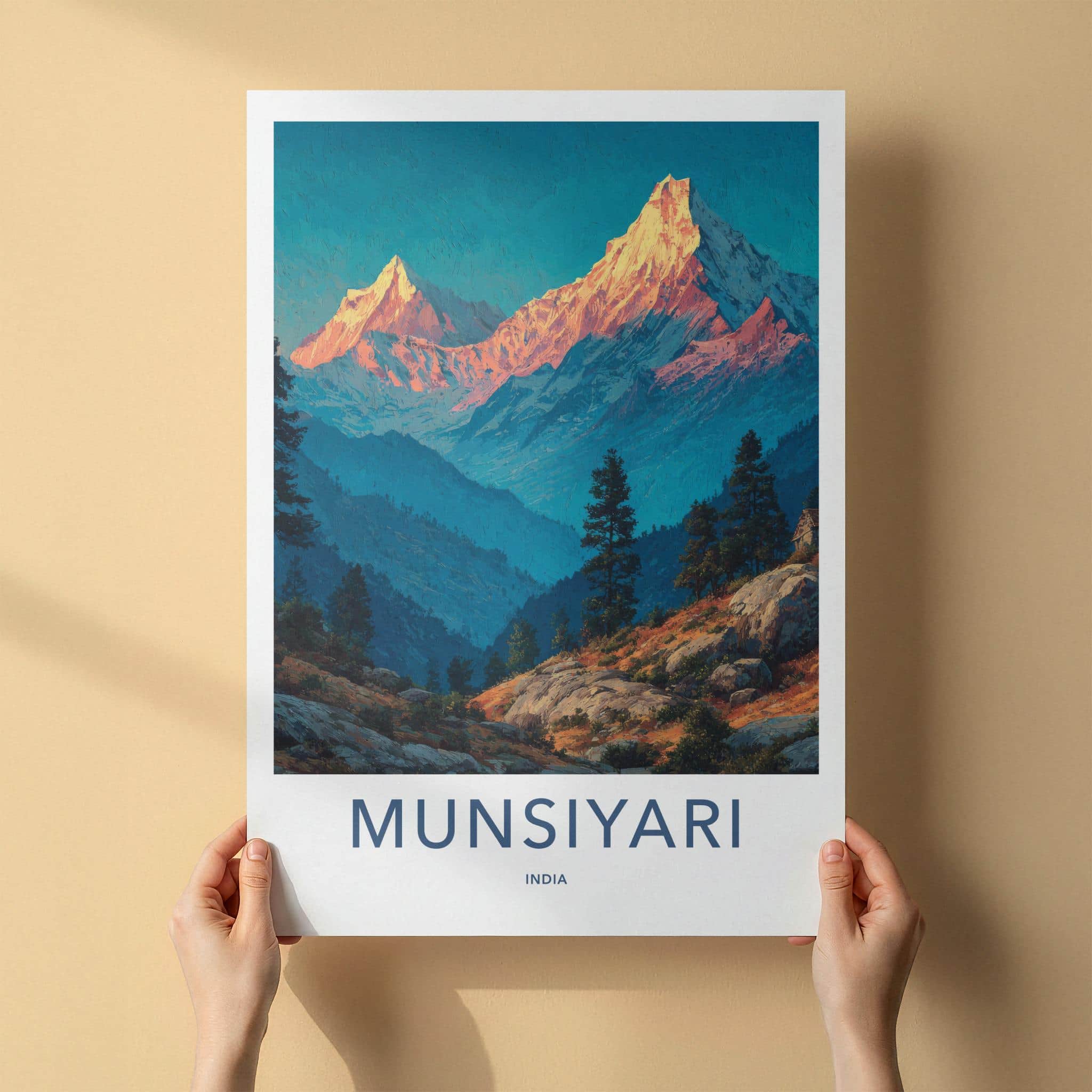 Munsiyari Poster - India Travel Art - Uttarakhand Golden Mountain Peaks Home Decor